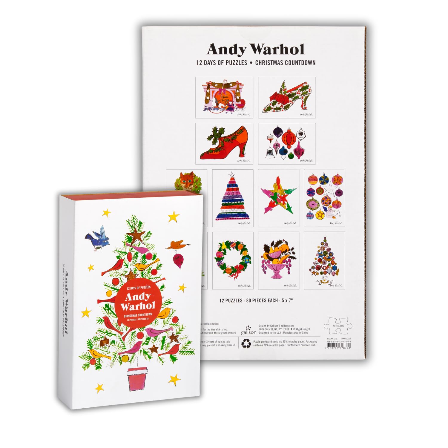 Galison Andy Warhol Christmas Countdown – 12 Days of Puzzles Featuring Iconic Whimsical Warhol 1950s Christmas Paintings Drawings and Prints