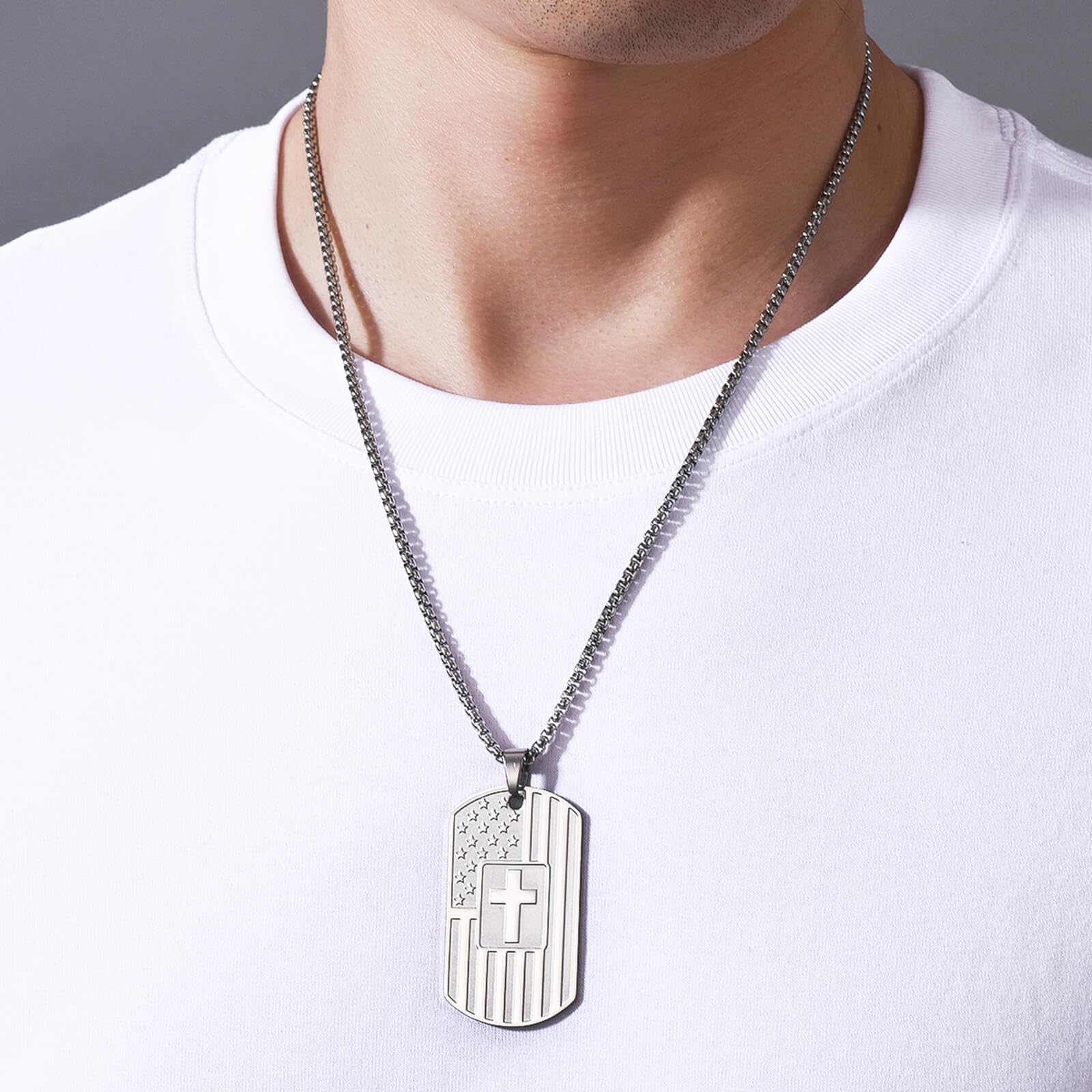 Coolvy To My Grandson Necklace from Grandma, Dog Tag Cross Necklace for Men, Birthday Graduation Back To School Christmas Gifts for Grandson (Grandson Gifts From Grandma - Never, Black)