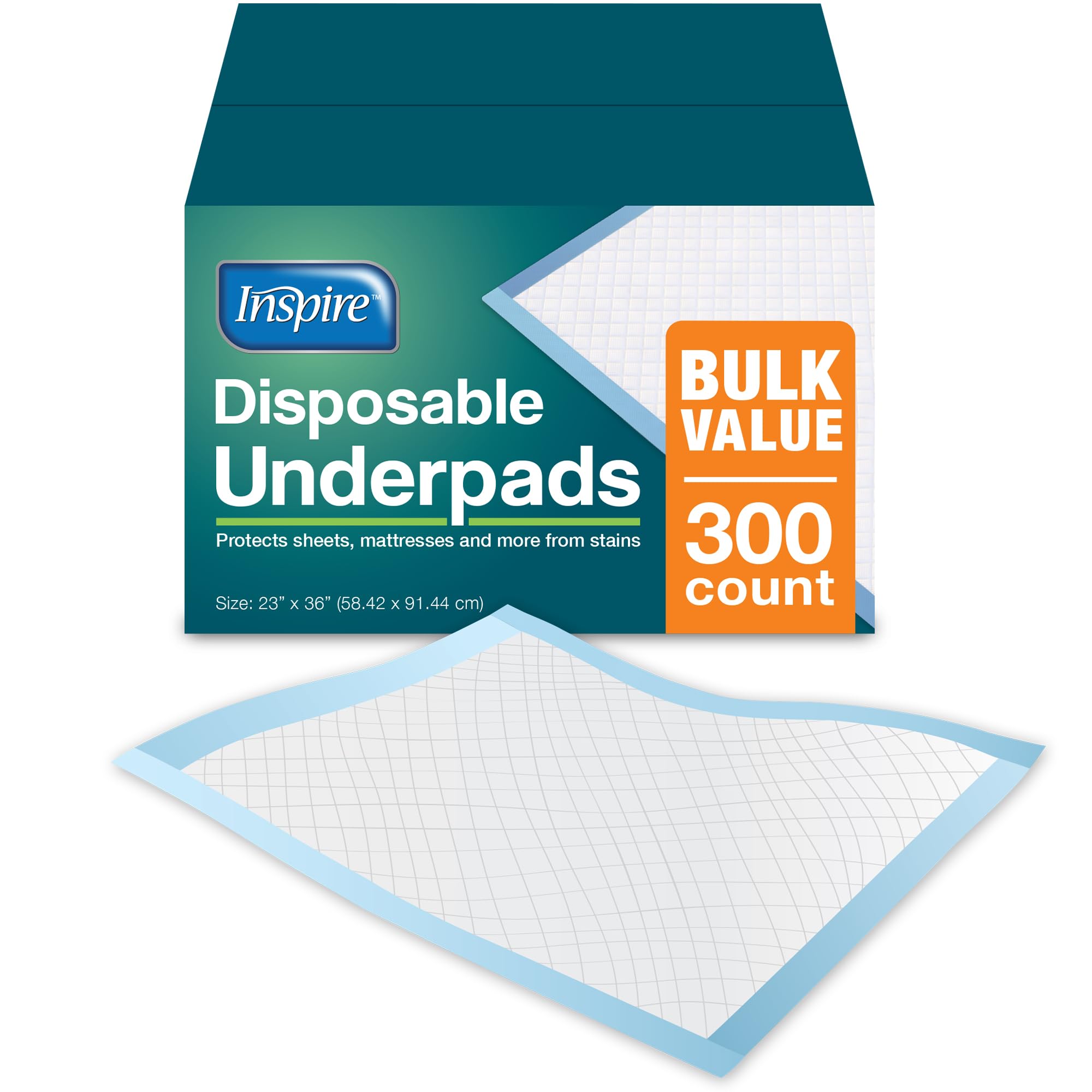 Inspire Bulk Savings Pack 300 ct. Disposable Chux Underpads, 23 x 36 Inches, Moderately Absorbent Puppy Pads for Dogs Incontinence Disposable Adult Bed Protector Waterproof