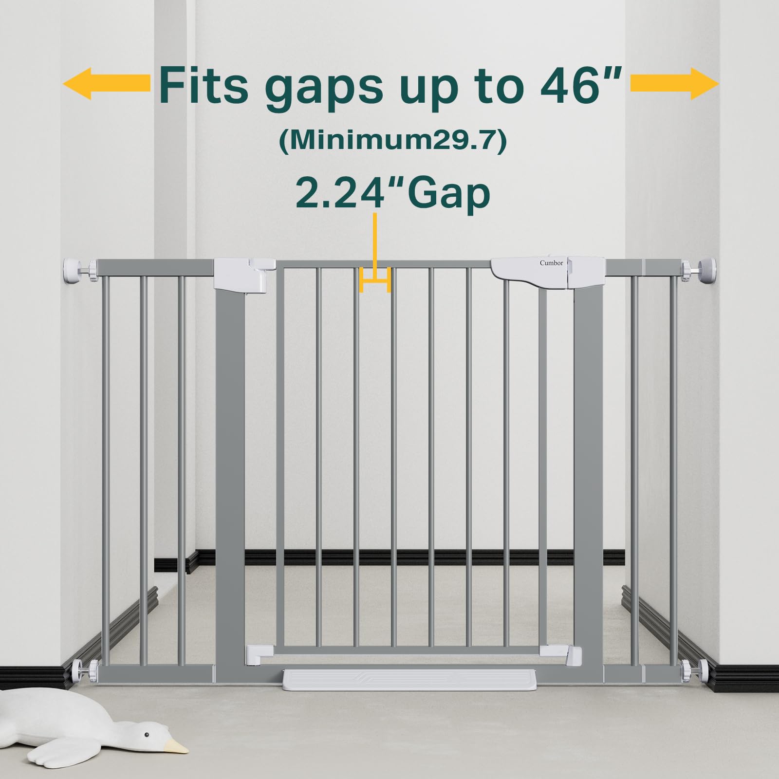 Cumbor 29.7-46" Baby Gate for Stairs, Mom's Choice Awards Winner-Auto Close Dog Gate for The House, Easy Install Pressure Mounted Pet Gates for Doorways, Easy Walk Thru Wide Safety Gate for Dog, Gray