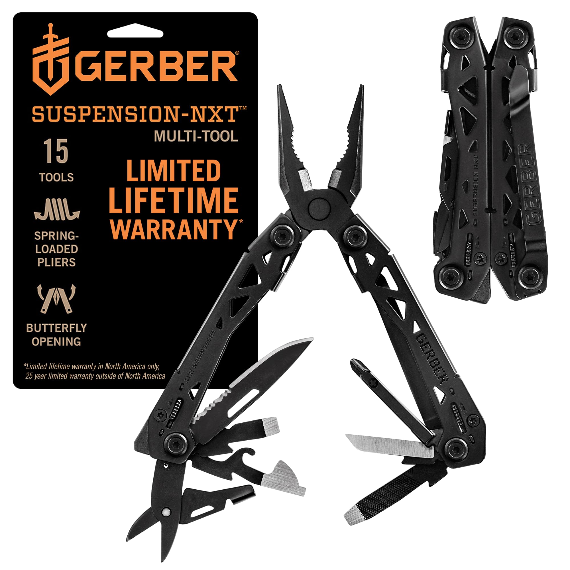 Gerber Gear Suspension-NXT EDC Multitool 15-in-1 Pocket Knife, Needle Nose Pliers and Wire Stripper for Camping and Survival, Black