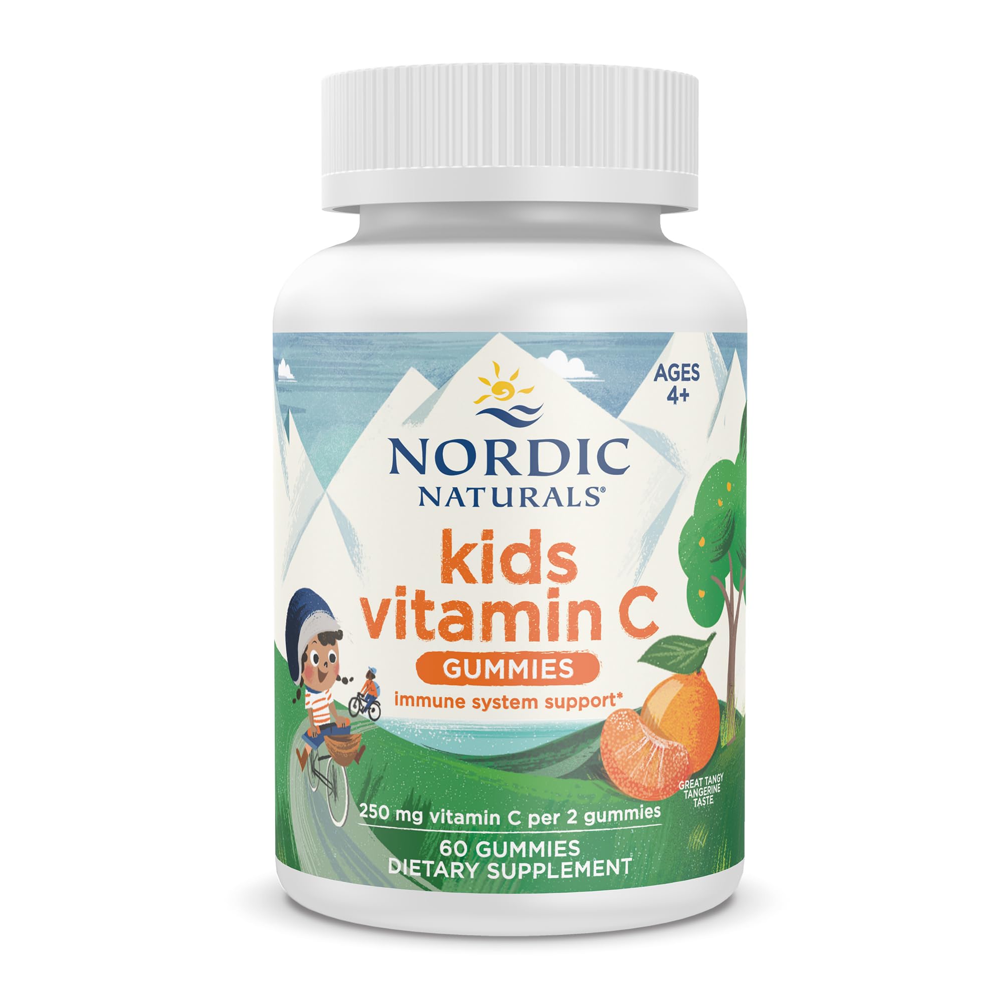 Nordic Naturals Kids Vitamin C Gummies - Tangy Tangerine - 60 Gummies - Vegan Vitamin C Supplement - Children’s Immunity and Antioxidant Support - 250 mg Vitamin C per Serving - 30 Servings