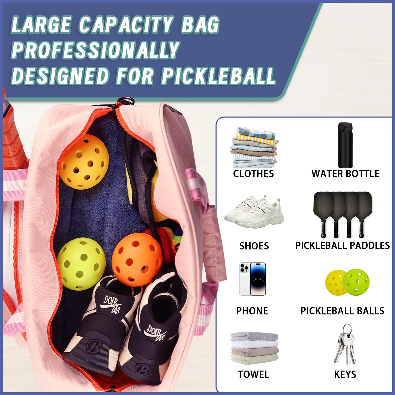 suyousu Pickleball Bag for Women Men, pickleball tote bag with Fence Hook,crossbody pickle ball bags unisex with Water Bottle Holder, paddle sling bag for 4, pickleball bags for ladies