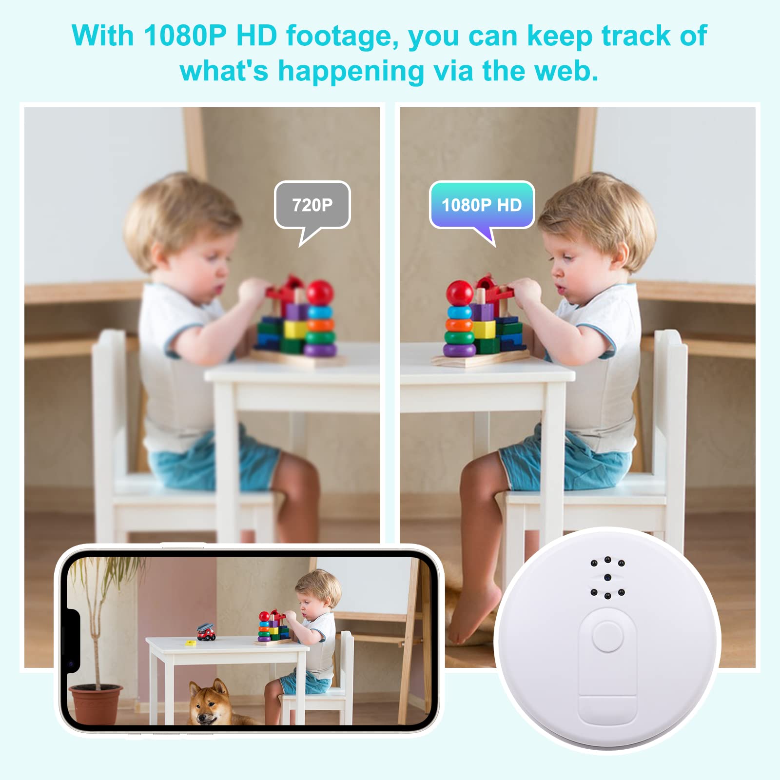 ZXWDDP 2024 New WiFi Hidden Camera Detector with Smoke Detector Nanny Camera for Home Office Indoor Surveillance Camera with Motion Detection, Night Vision for Indoor Security