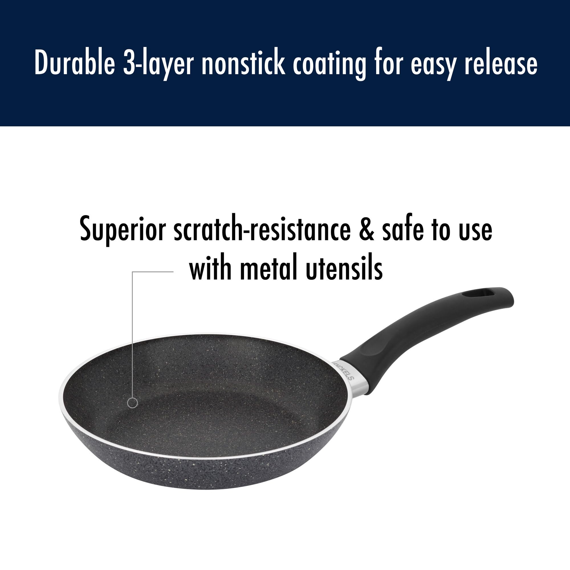 Henckels Everlift 8-inch Granitium Nonstick Frying Pan, Made in Italy, durable 3-layer granite-hued nonstick coating from recycled materials, Oven safe to 400°F, Dishwasher safe