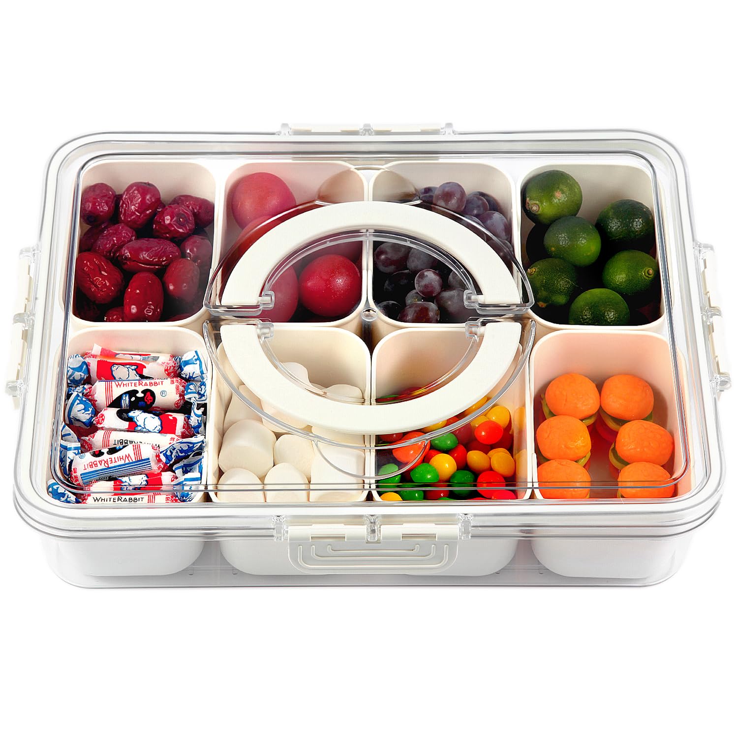 Snackle Box Container, Divided Serving Tray with Lid and Handle, Snack Box Charcuterie Container for Portable Snack Platters, Clear Organizer for Fruits Snacks, Perfect for Road Travel Picnic Party