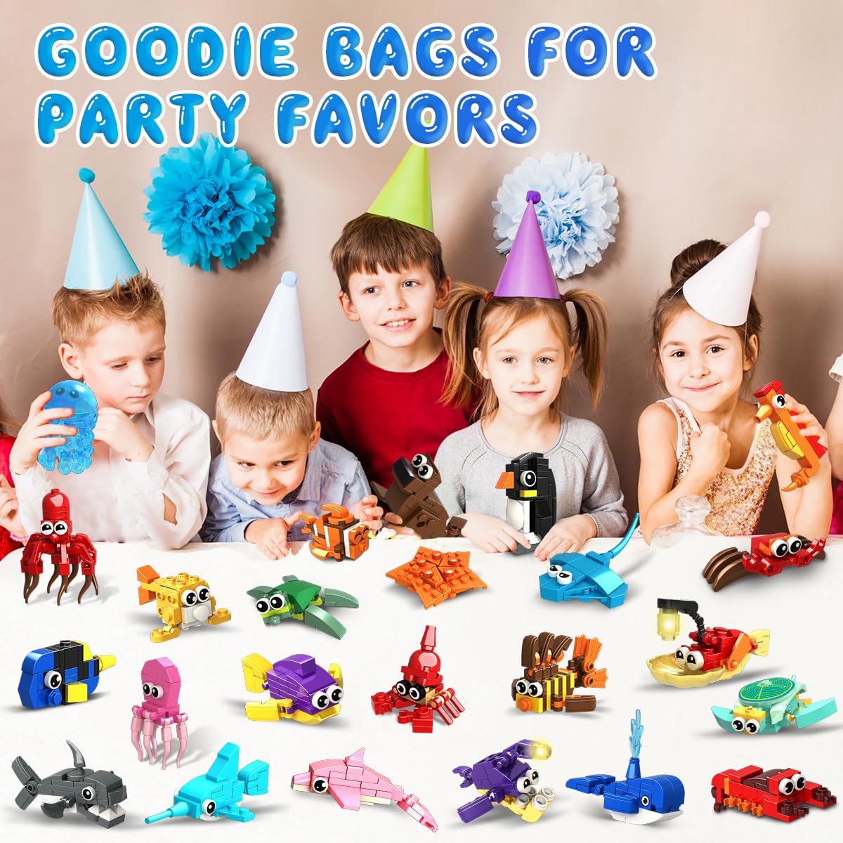 HOGOKIDS 24 Pack Party Favors for Kids Building Set - 629PCS Marine Animals Building Blocks Toy for Goodie Bag Stuffers Classroom Prizes, Valentines Day Easter Birthday Gift for Boys Girls Ages 6-12