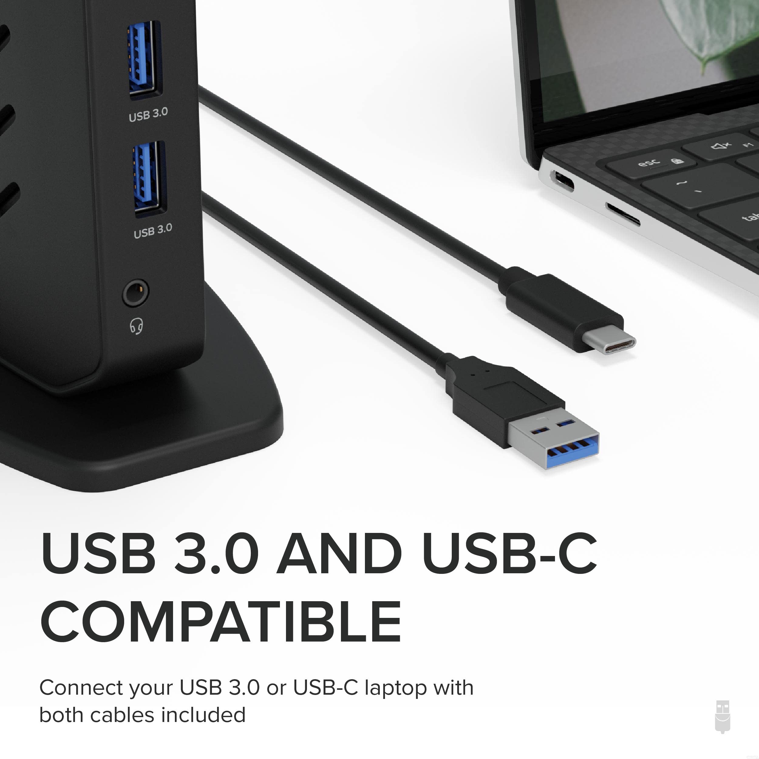 Plugable USB 3.0 and USB-C Universal Laptop Docking Station with 2 HDMI Ports for Windows, Mac, and ChromeOS (Gigabit Ethernet, Audio, 6 USB Ports)