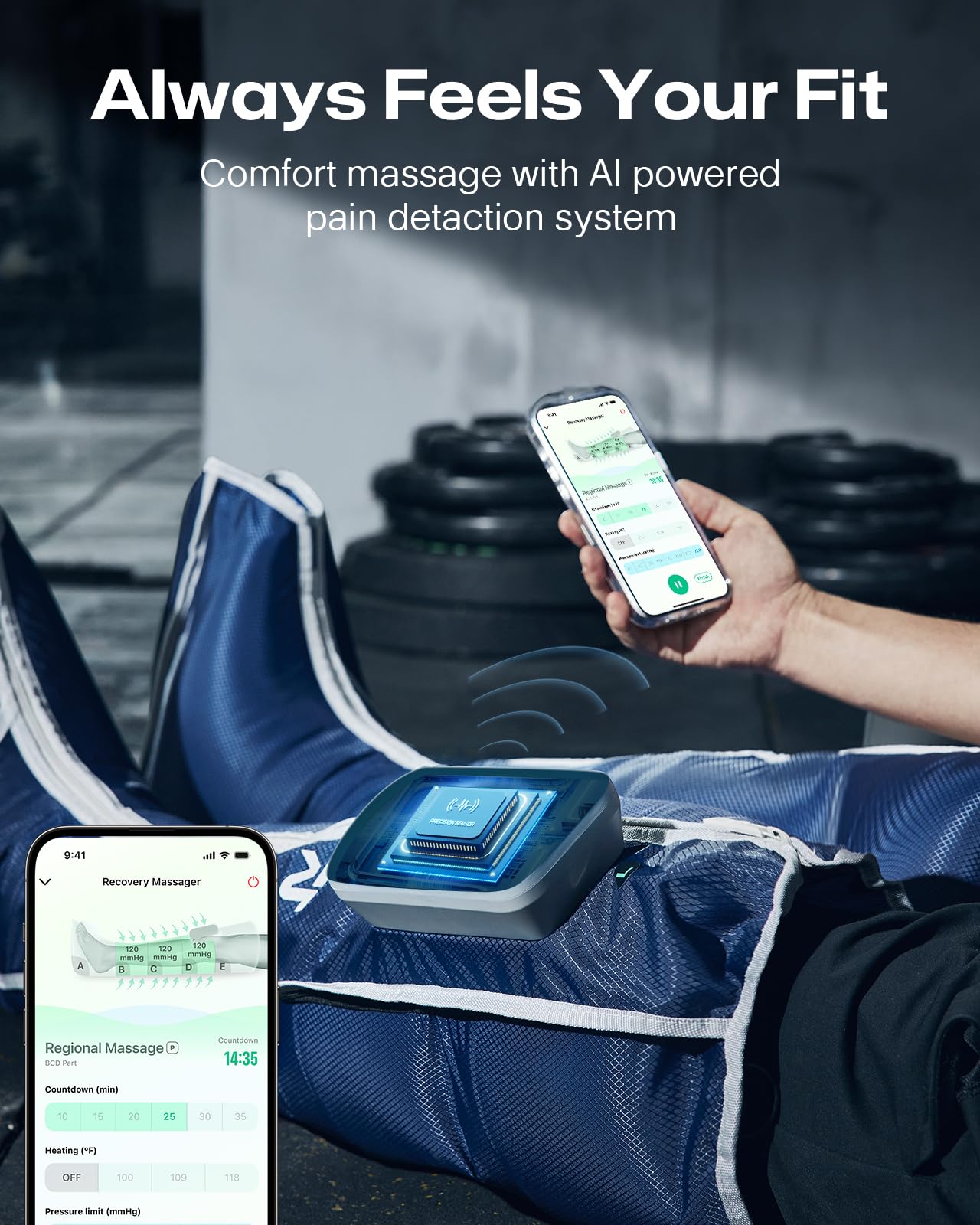 UREVO Smart Leg Recovery PT Pro, AI-Powered Tech Rechargeable Air Compression Massager Boots for Circulation, Smart Pain Senser and Foot Muscle Recovery to Athletes After Summer Sports, Blue
