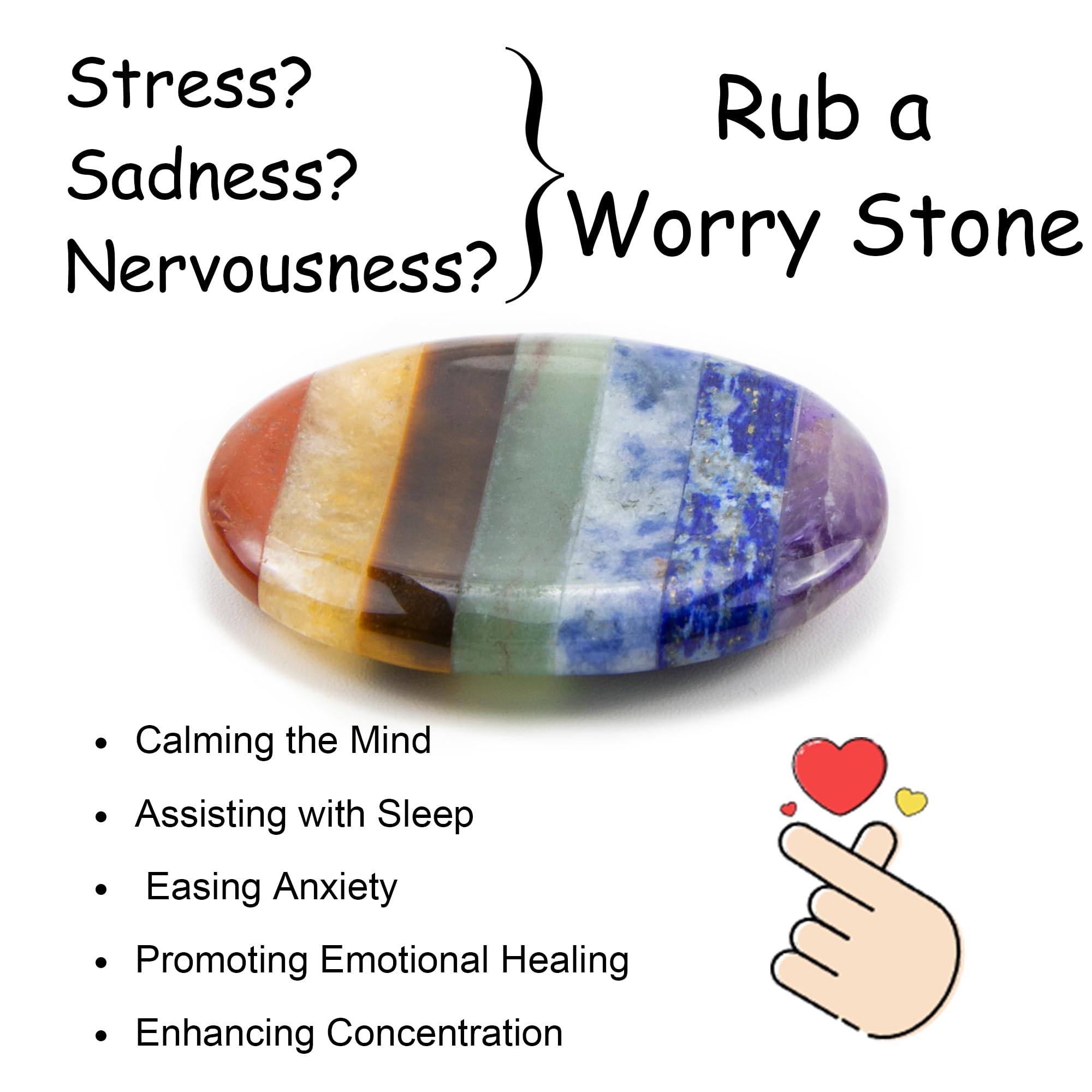 NUKAYAI Thumb Worry Stone Crystals for Anxiety 7 Chakra Oval Crystals and Healing Stones Natural Tiny Meditation Accessories Mental Health Gifts Fidget Depression Stress Anxiety Relief Items for Women