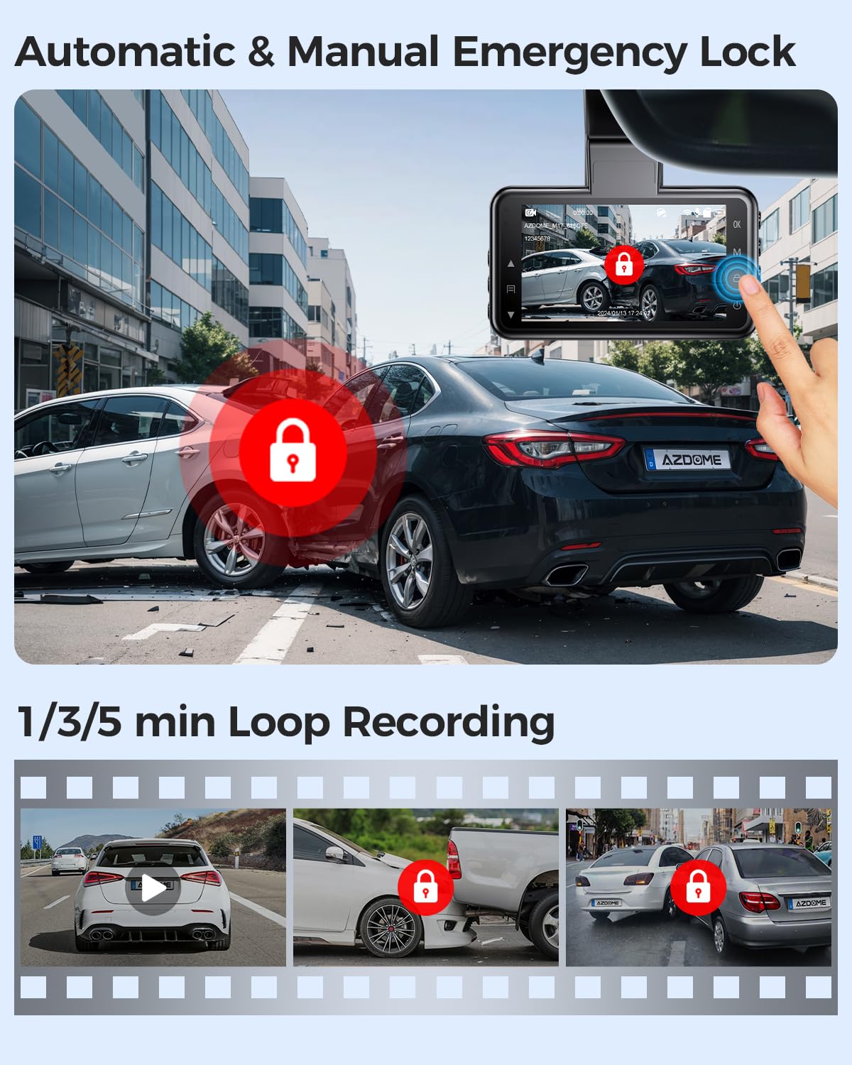 AZDOME M17 WiFi Dash Cam, FHD 1080P Car Driving Recorder, 3" Screen Dashboard Camera 150° Wide Angle, Smart Dash Camera with Driving Assistant ADAS, G-Sensor Loop Recording Night Vision Parking Mode