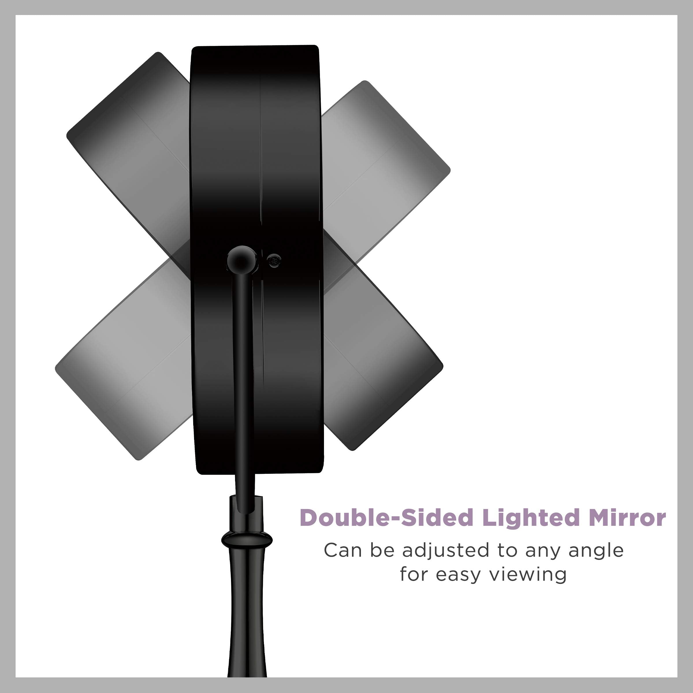 Conair Tabletop Mount Reflections Double-sided Incandescent Lighted Vanity Makeup Mirror, 1x/7x magnification, Matte Black finish