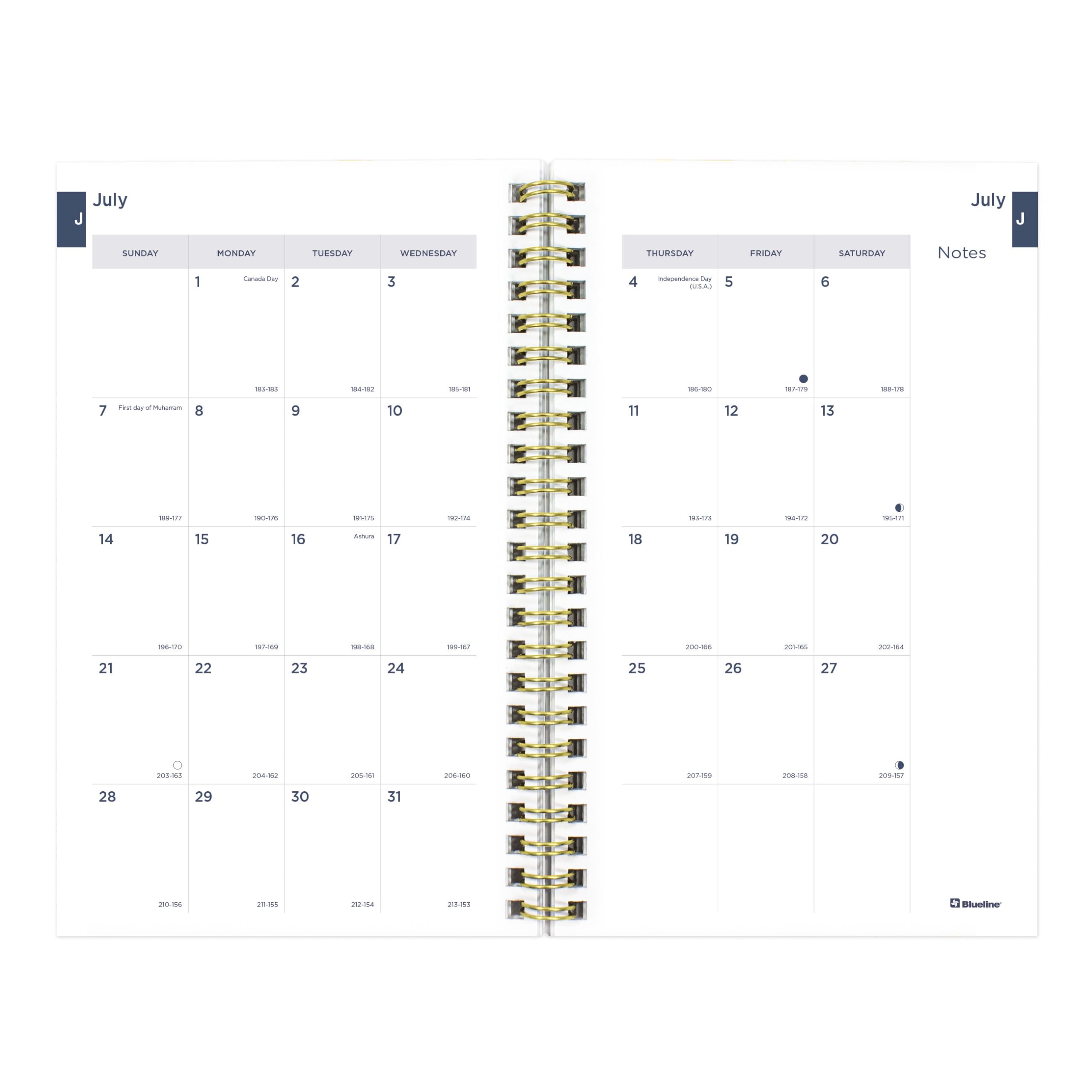 Blueline® Essential Academic Weekly/Monthly Planner, 13 Months, July 2024 to July 2025, Gold Twin-Wire Binding, Poly Cover, 8" x 5", Foliage Design, Green (CA114PI.01-25)