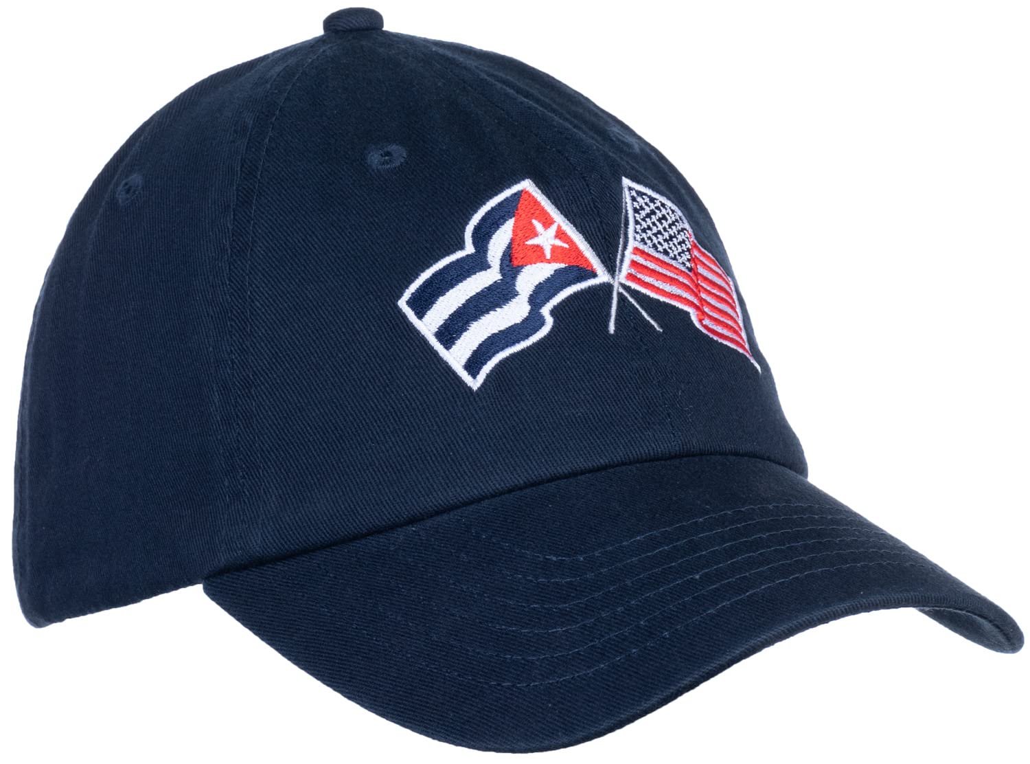 Ann Arbor T-shirt Co. Cuban American Flag Hat - Cuba USA Friendship, Cubano America Dad Baseball Pin Cap for Men Women - (Navy)