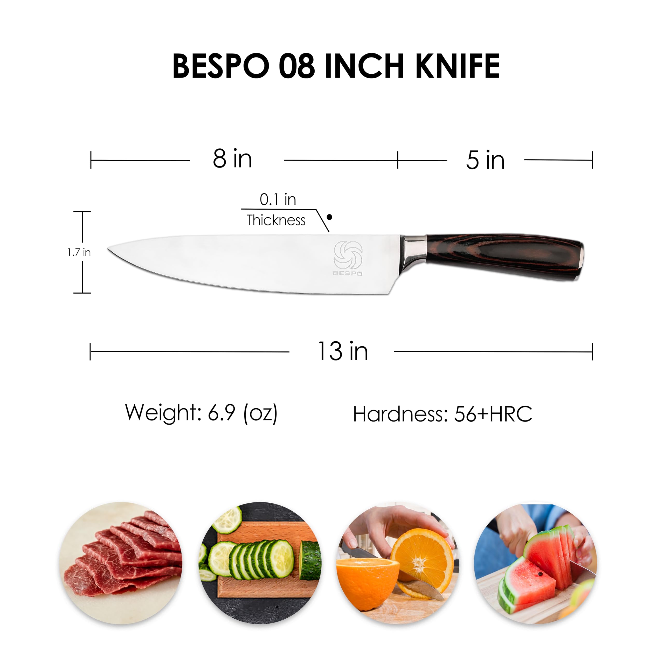 Bespo Professional Japanese Chef Knife - Pro Kitchen Knife 8 Inch Chef's Knives High Carbon Stainless Steel Sharp Paring with Ergonomic & Stylish Handle, Magnetic Gift Box Useful Kitchen Gadgets