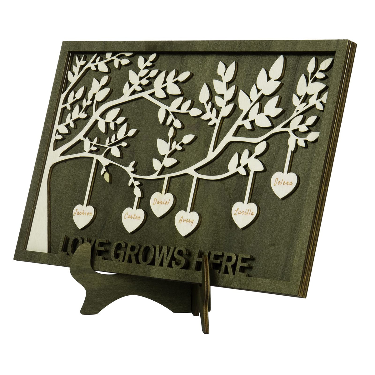 Jeweidea Personalized Family Name Sign with 2-9 Names, Custom Tree of Life Engraved Plaque Ornament with Stand Gift for Mom Grandma (6 Names)