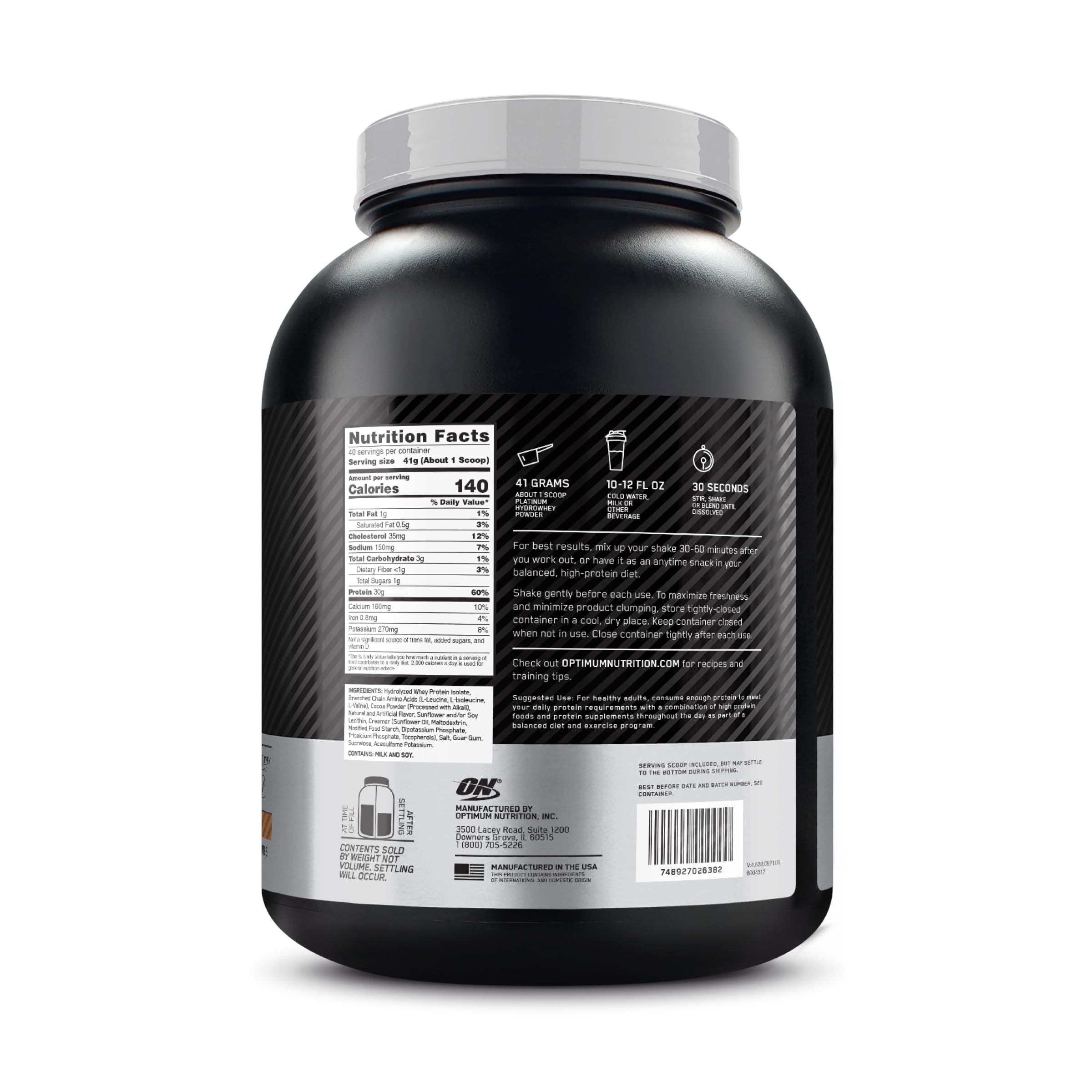 Optimum Nutrition Platinum Hydrowhey Protein Powder, 100% Hydrolyzed Whey Protein Isolate Powder, Flavor: Turbo Chocolate, 40 Servings, 3.61 Pounds (Packaging May Vary)