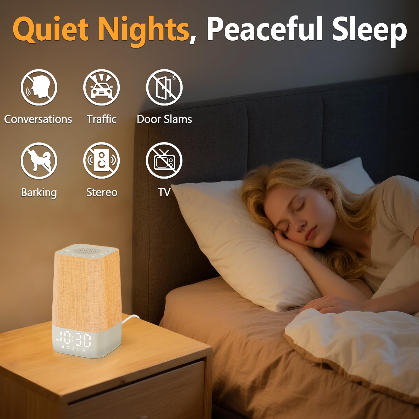 Wkzay White Noise Sound Machine: 30 Soothing Sounds, Sunrise Alarm Clock for Adults Gentle Wake Up, Adjustable Volume & Night Light, Timer - Easy to Sleep, Relax, Focus