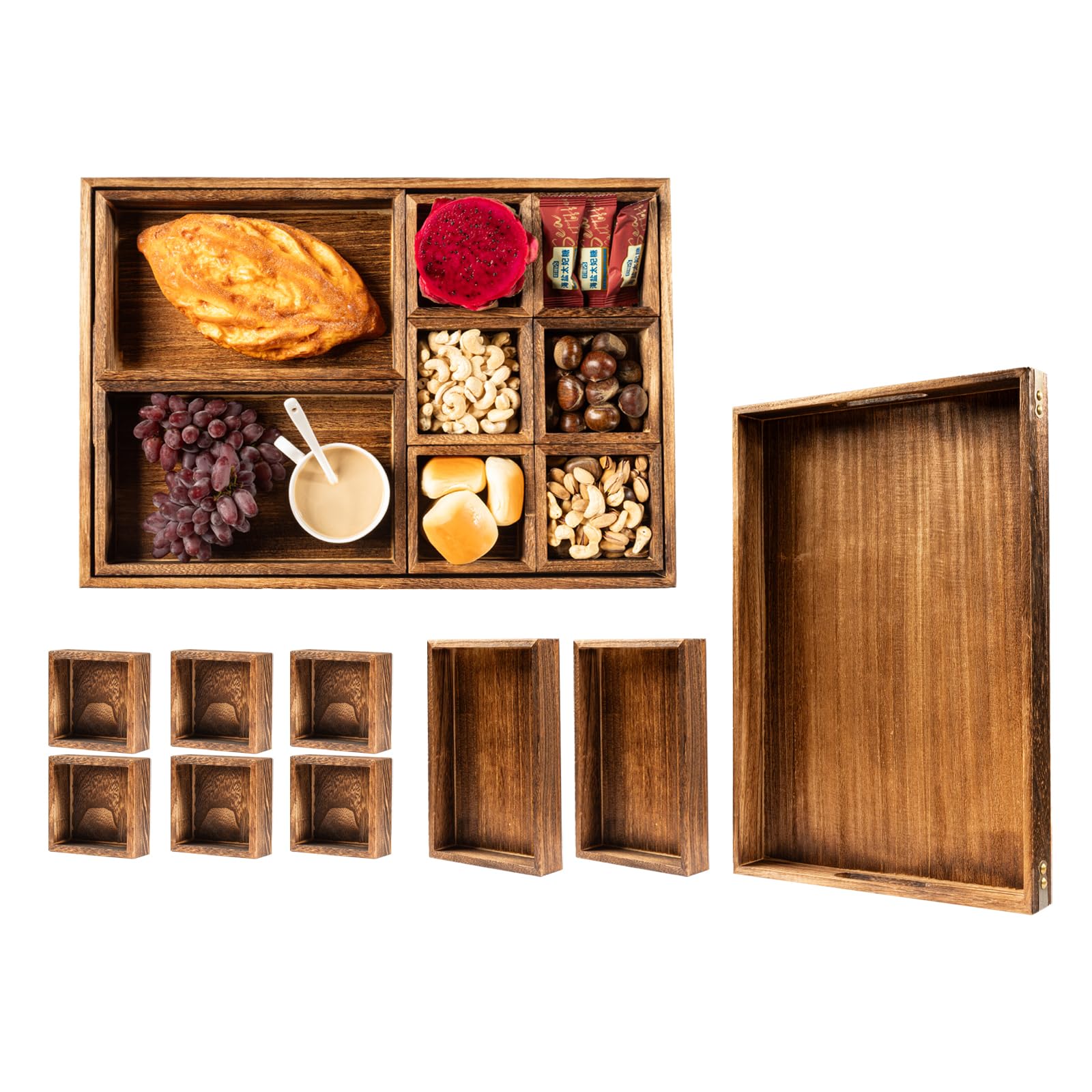 BSTNASI Wooden Serving Tray with Handle, Ottoman Tray for Living Room, Coffee Table Tray, Charcuterie Boards Large