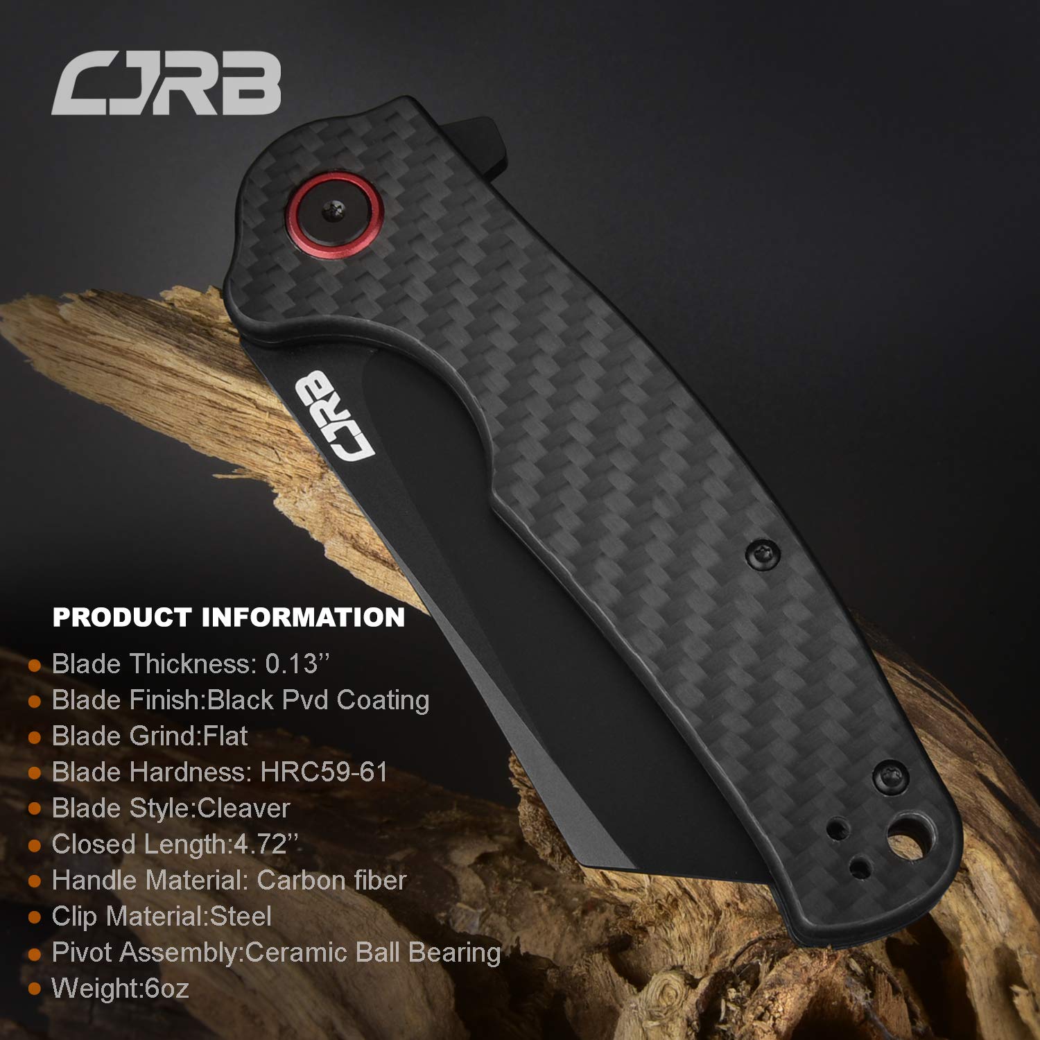 CJRB CUTLERY Folding Knife Crag (J1904) AR-RPM9 Powder Steel Black PVD Blade Carbon Fiber Handle Pocket Knife EDC Knife