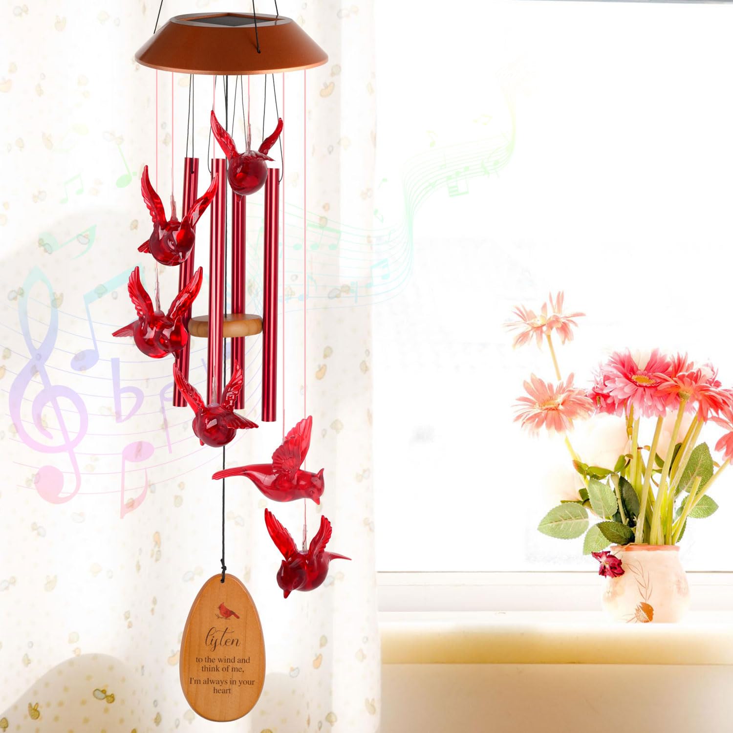 Cardinal Wind Chimes for Outside Solar Cardinal Gifts for Women Mom Grandma Father Memorial Gift Red Cardinal Wind Chimes for Loss of Loved One Sympathy Wind Chimes Garden Cardinal Bird Outdoor Decor