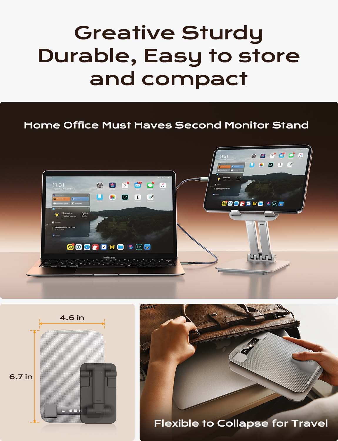 LISEN Adjustable and Foldable Tablet Stand for Desk, Portable and Stable, Compatible with 4.7-15.6 inch Devices