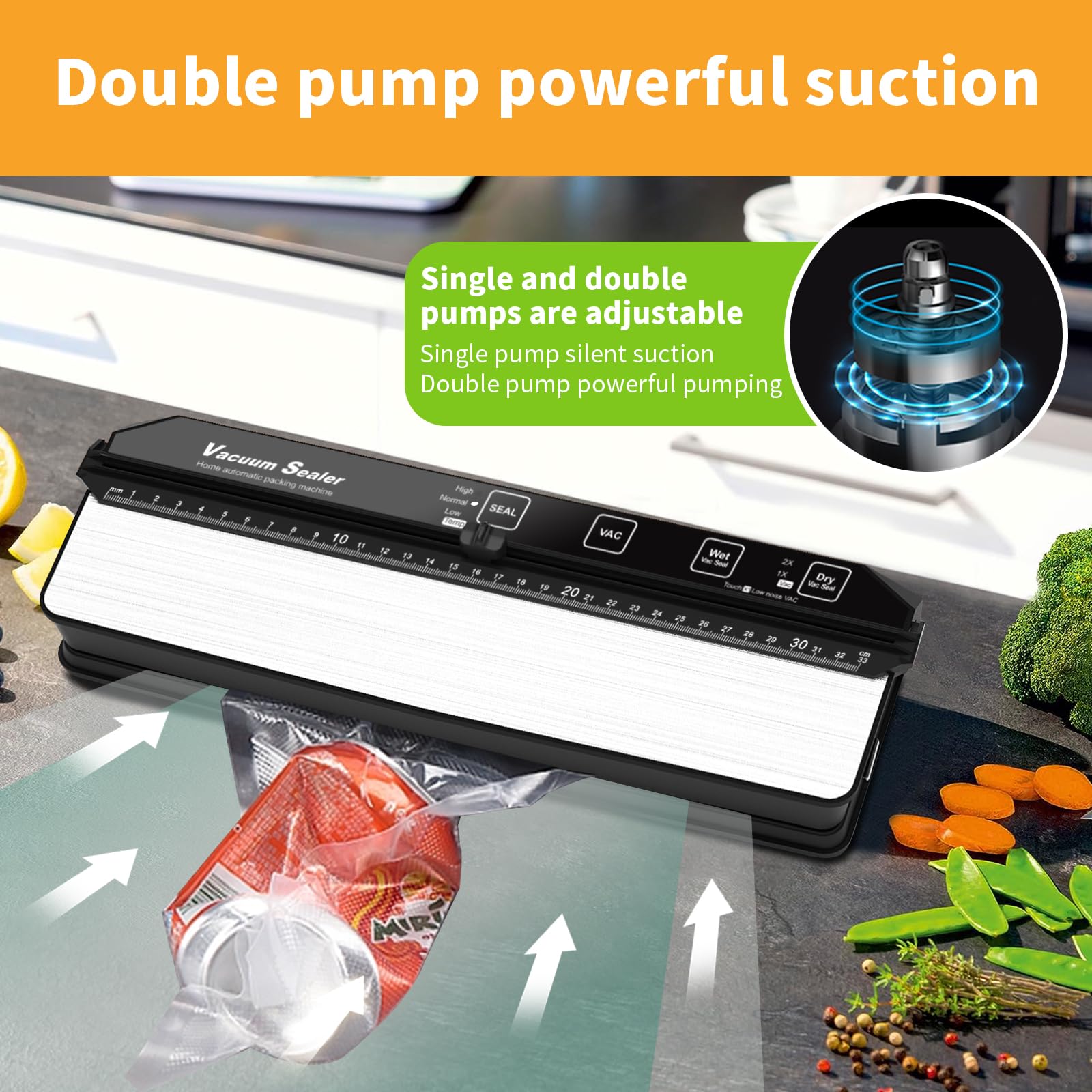 Vacuum Sealer Portable Food Saver: Easy of Use Automatic Suction Power Seal Machine - Compact Dry Moist Foods Preservation Sealing Packing System with Cutter & 15 Vacuum Seal Bags