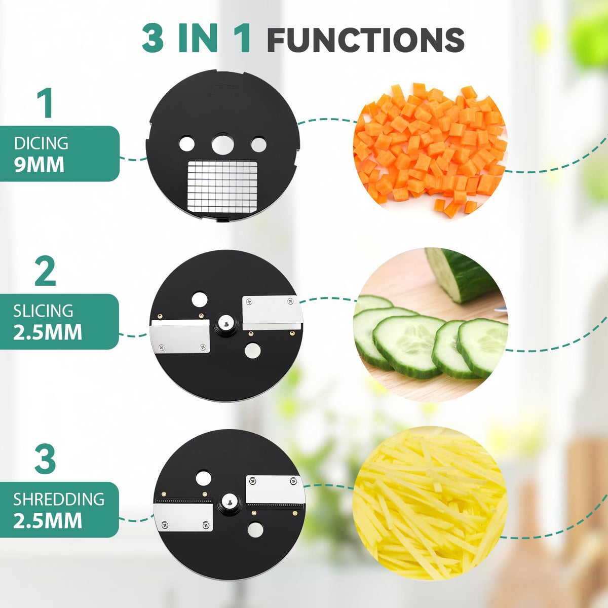 Newhai 3 in 1 Electric Vegetable Dicer Slicer Shredder Multifunctional Vegetable Chopper Automatic Veggie & Fruit Cutter Machine for Commercial & Home Use, 110V, 100W