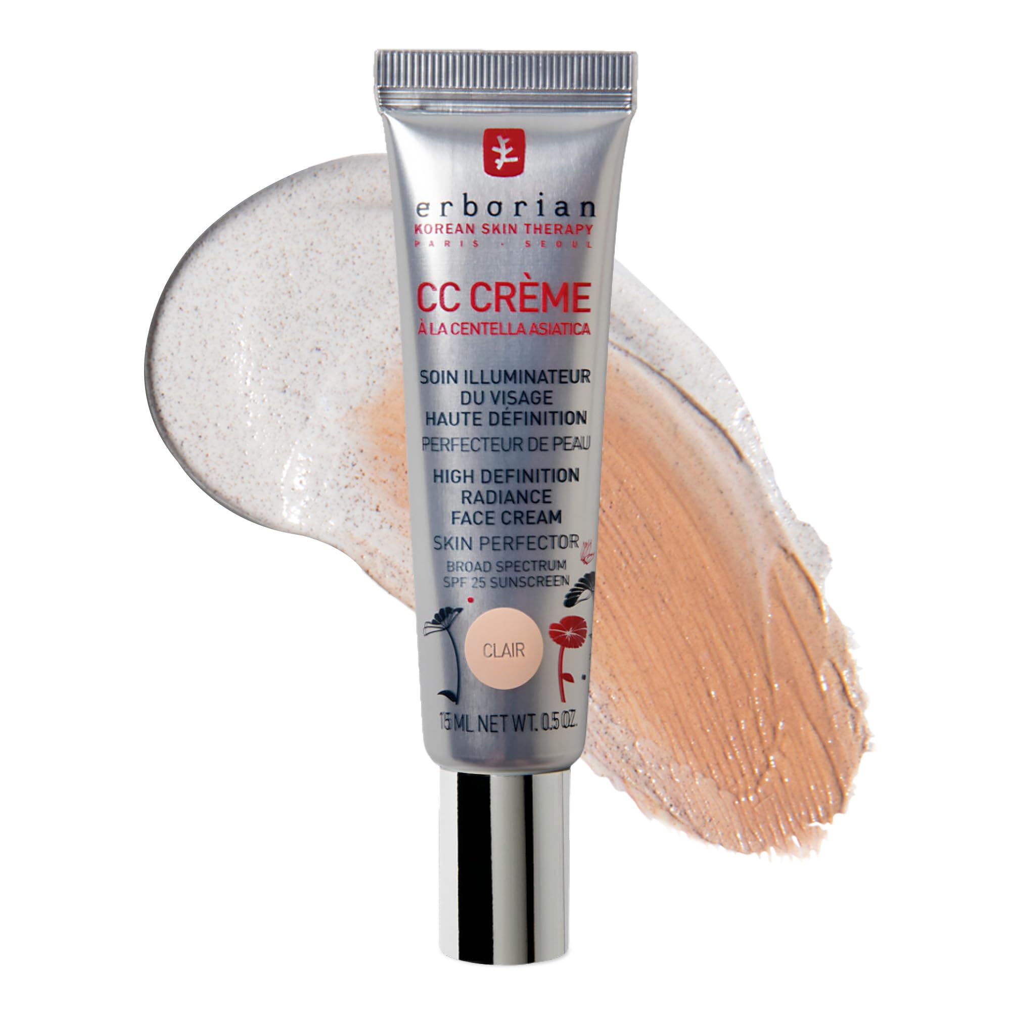 Erborian Color Correcting CC Cream with Centella Asiatica, Fair (Clair) - Light Multi-Purpose Facial Concealer with Illuminating Finish Soothes & Hydrates - SPF Korean Skincare Skin Perfector - 0.5 Oz