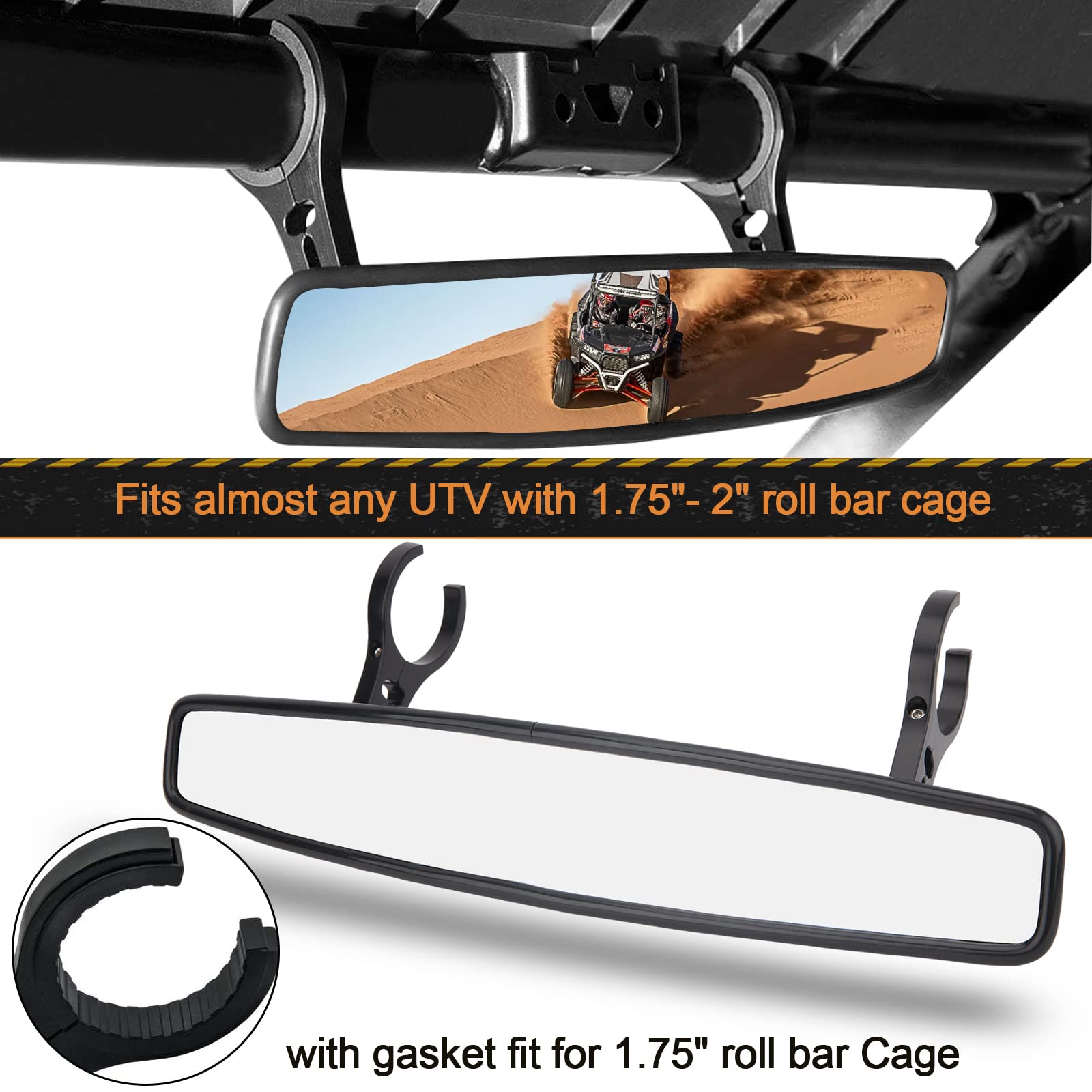 UTV Side Rear View Mirror With 1.75" to 2" Roll Bar Cage Compatible with Polaris RZR Honda Pioneer Yamaha Rhino Kawasaki Teryx, With Center View Mirror