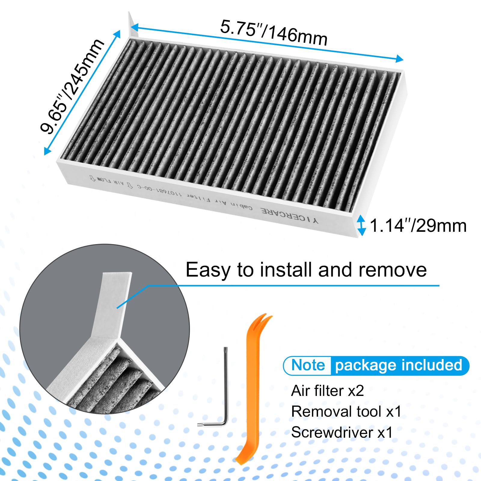 Tesla Model Y Air Filter Model 3 Cabin Air Filter with Activated Carbon, HEPA Filter Replacement Kit Tesla Accessories 2016-2024, 2 Pack