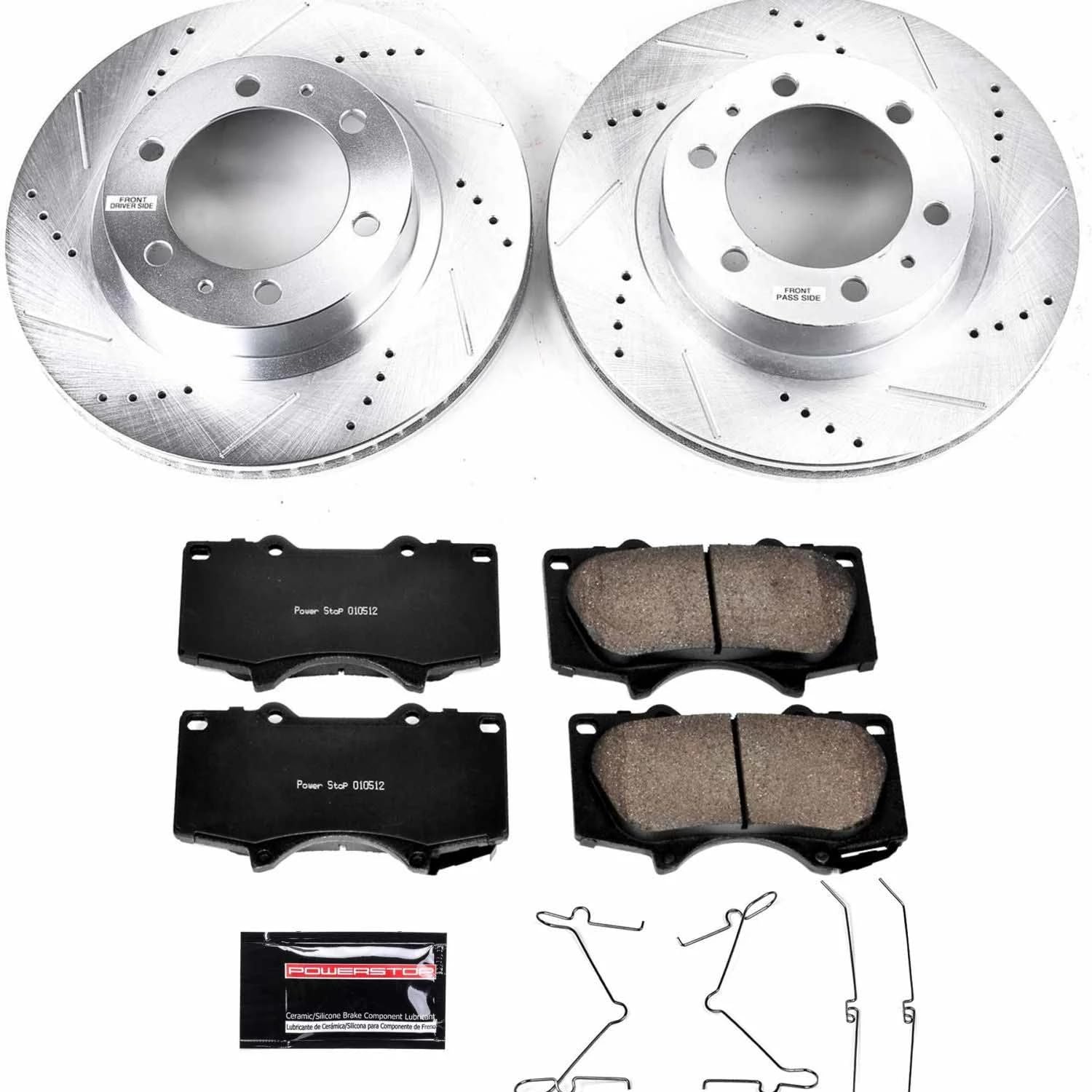 Power Stop Brake Kit For 2007-2014 Toyota FJ Cruiser, 2005-2022 Toyota Tacoma 6 Lug, 2003-2009 4Runner 12.56" Rotors - Front Carbon-Fiber Ceramic Brake Pads & Drilled Slotted Rotors Replacement, K137