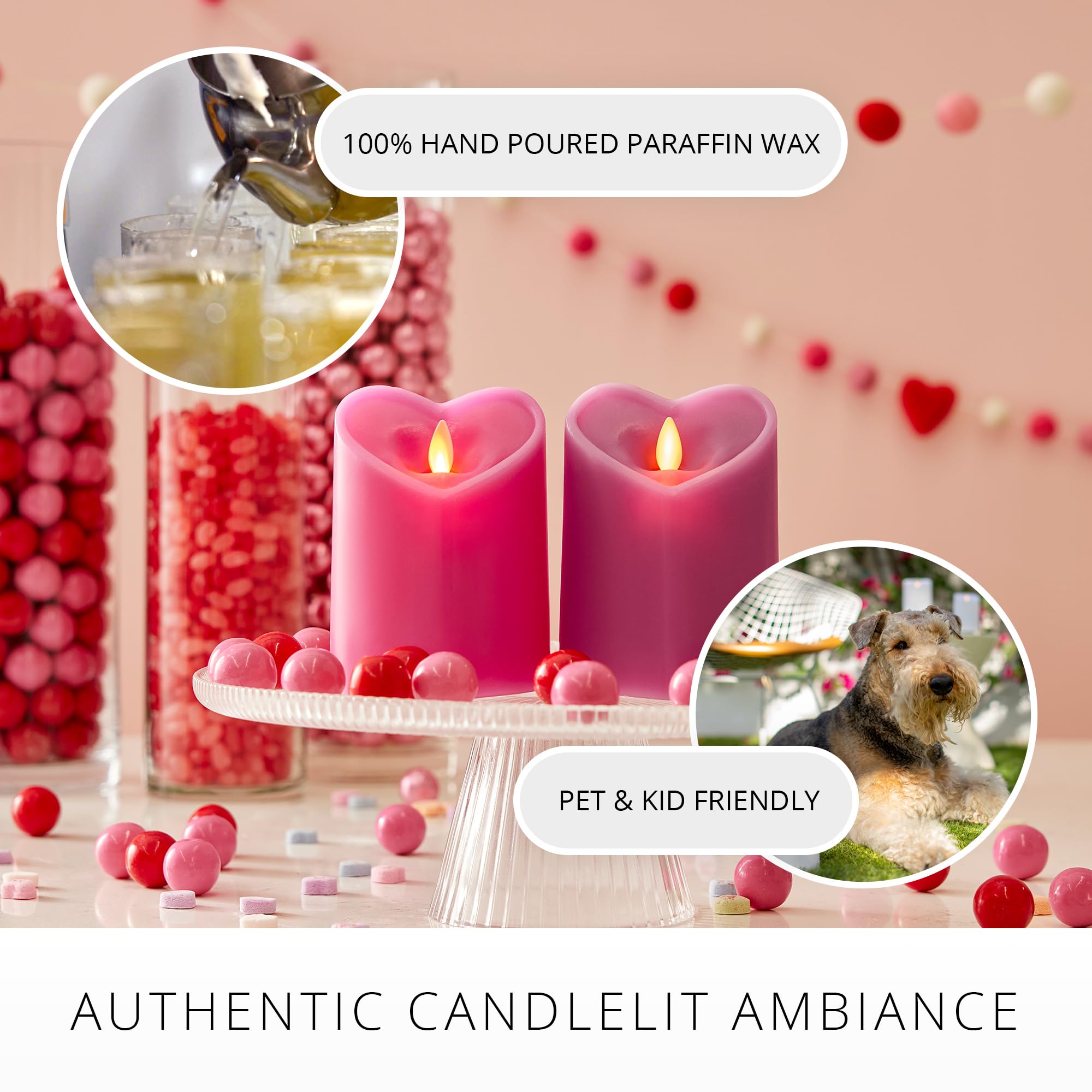 Luminara Raspberry Sorbet Flameless Candle Heart Shaped LED Pillar - 3.5" x 4.5" Valentine's Day Collection