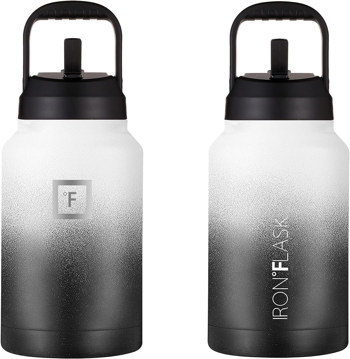 IRON °FLASK Sports Water Bottle - Gallon Series - 2 Lids (Straw and Spout), Leak Proof, Vacuum Insulated Stainless Steel, Double Walled, Thermo Mug, Metal Canteen Jug Growler - Day & Night, 128 Oz