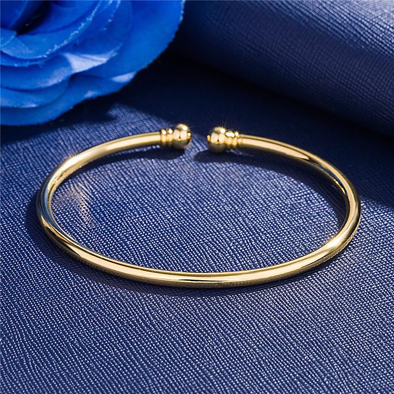 Eyixvan 3pcs 18k Yellow Gold Plated Classical Diamond Cut Adjustable Bangle Set Bracelet for Women