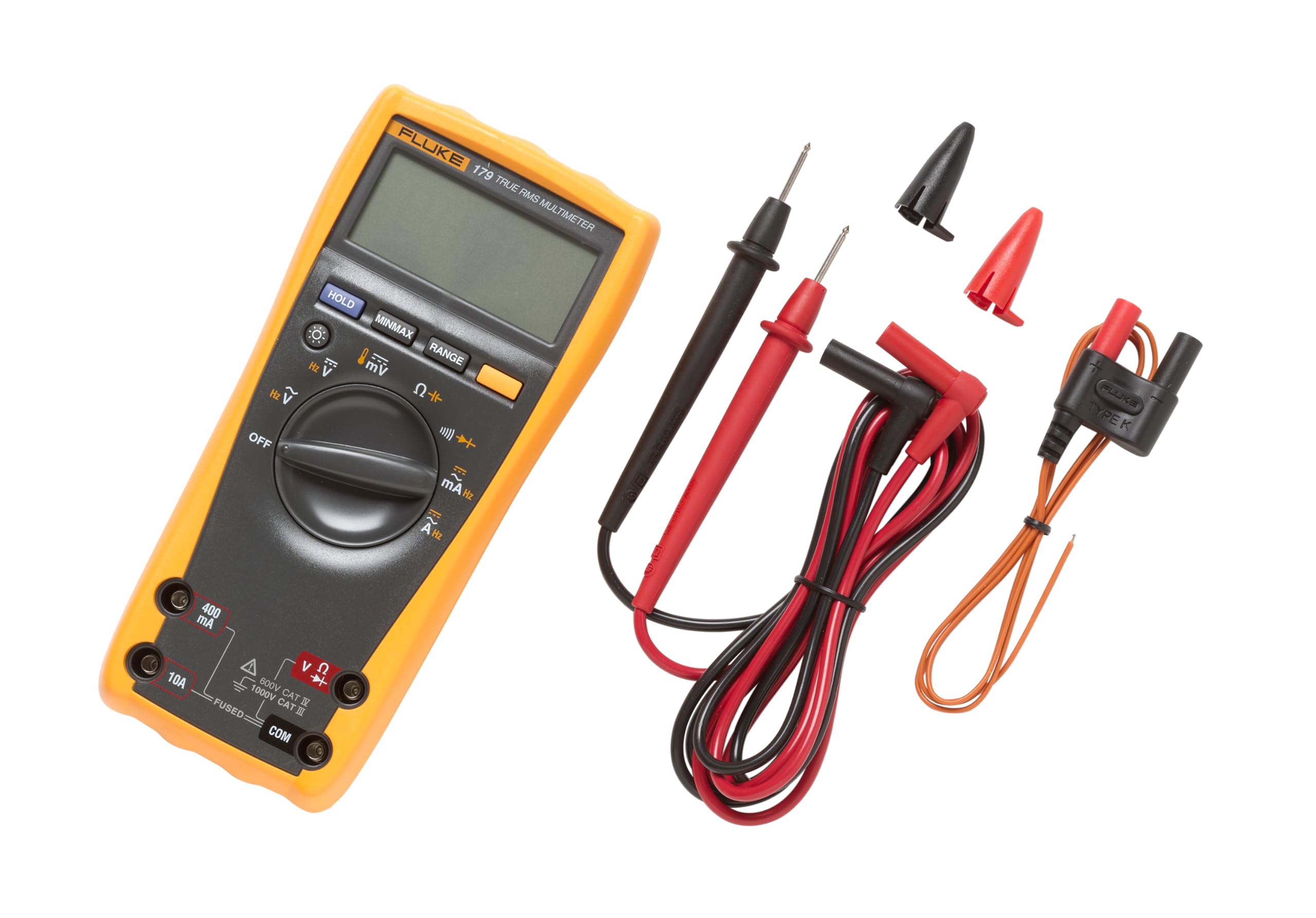 Fluke 179 Multimeter with Backlight, Includes Built-In Thermometer to Measure Temperature, Measures True-RMS AC Current and Voltage, Frequency, Capacitance, Resistance, Continuity and Diode