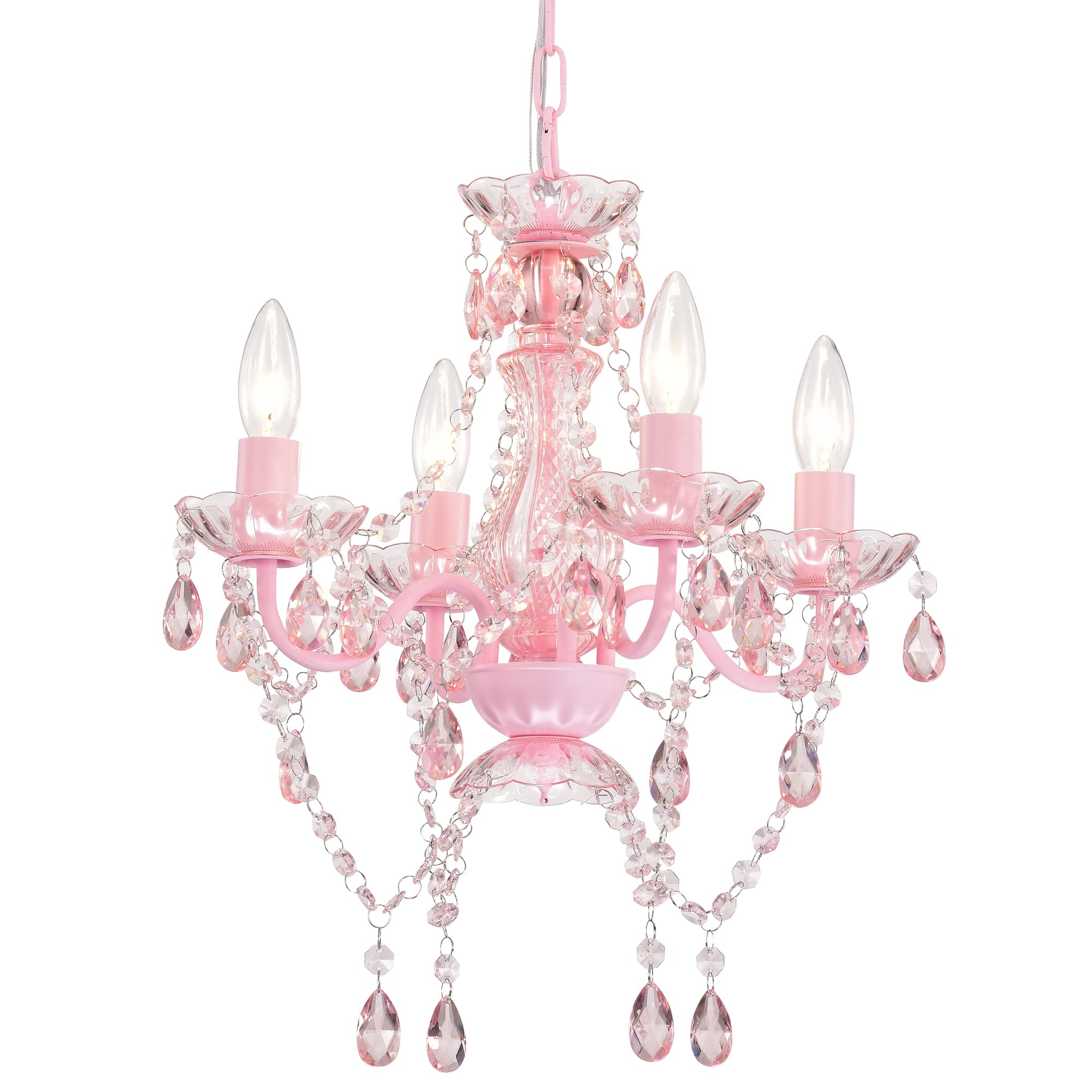 LaLuLa Mini Chandelier with Acrylic Crystals Pink Chandelier 4 Light Modern Chandelier for Girls Room