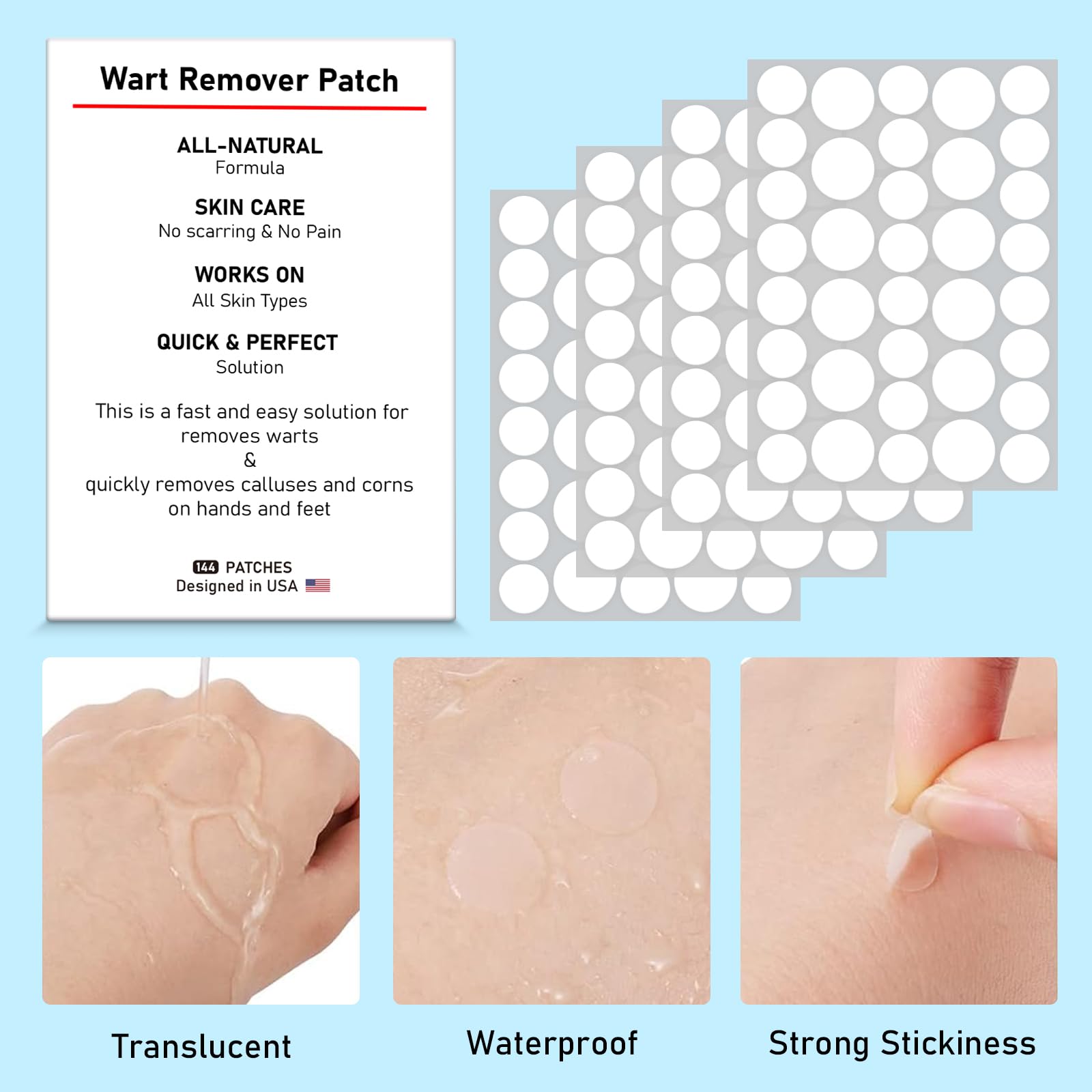 WABRINY Wart Remover Patches, Fast & Easy Operate Hydrocolloid Gel Waterproof Invisible Sticker, Skin Care Removal Patches for All Skin Types(144pcs)-R1