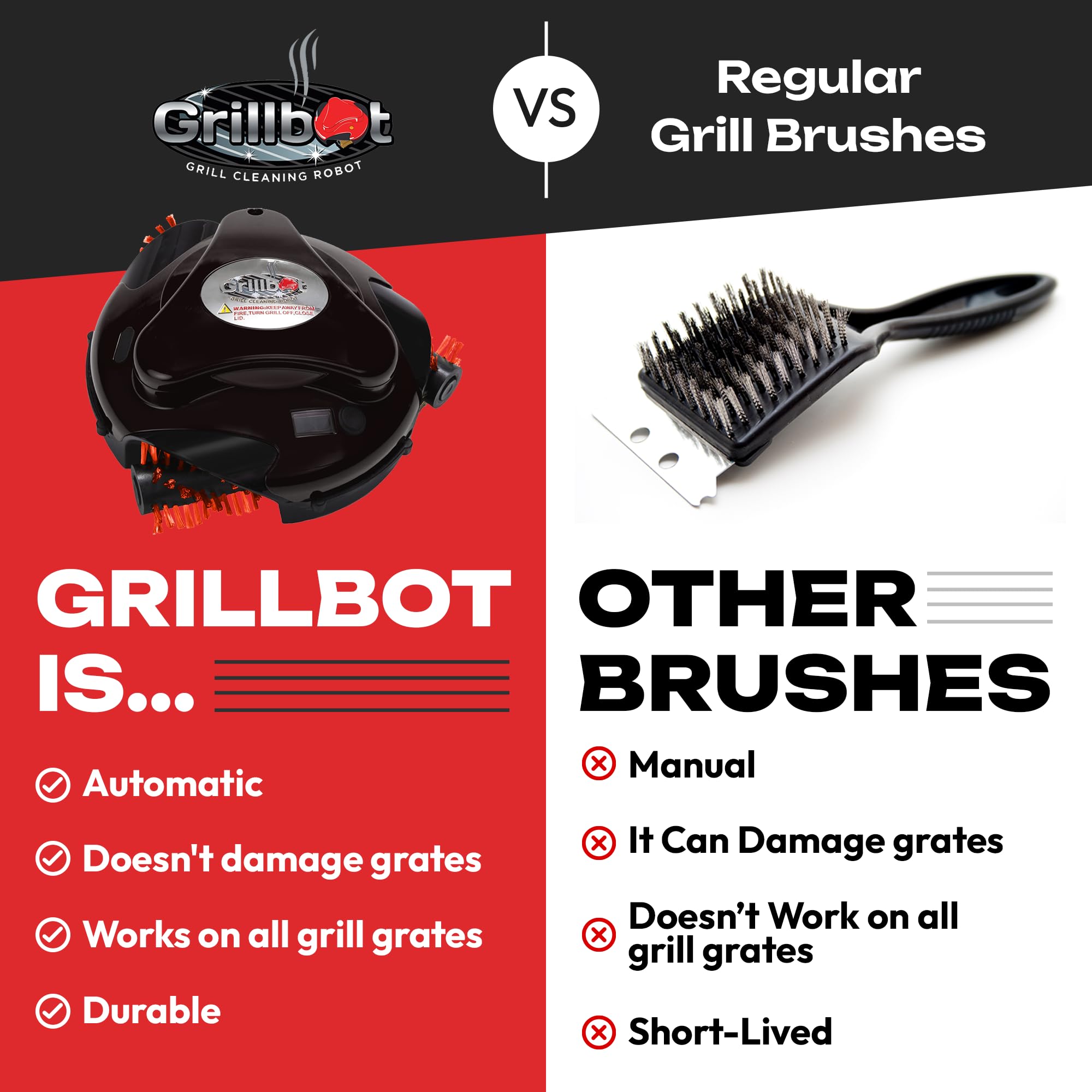 Grillbot Automatic Grill Cleaning Robot (Red Grillbot + Carry Case, Grillbot Bundle)