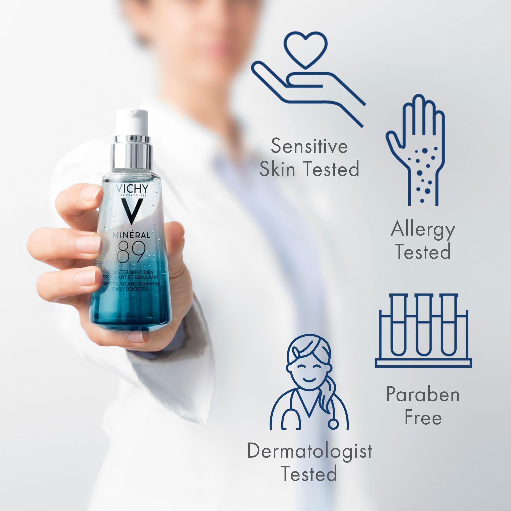 VICHY Mineral 89 Fortifying & Hydrating Daily Skin Booster, Pure Hyaluronic Acid Serum For Face, Plumps & Hydrates, Repairs Skin Barrier, Lightweight Moisturizing Gel, Fragrance Free & Oil-Free