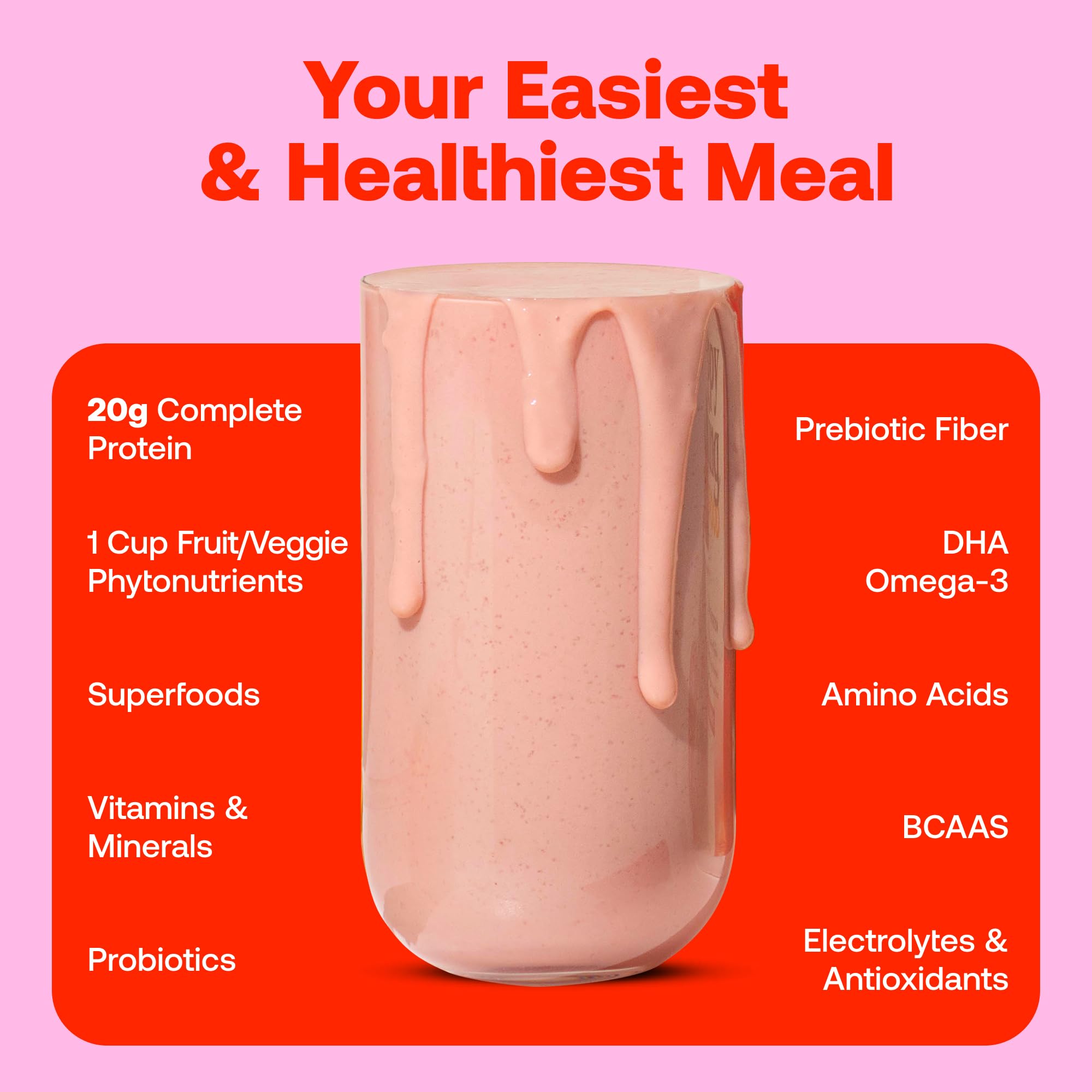Happy Viking Strawberry Protein + Superfoods Powder, Created by Venus Williams, 20G Protein, Low Carb, Keto, Vegan, Gluten-Free, Non-GMO, Superfoods, Complete Meal Replacement, 1 Canister (24 oz.)