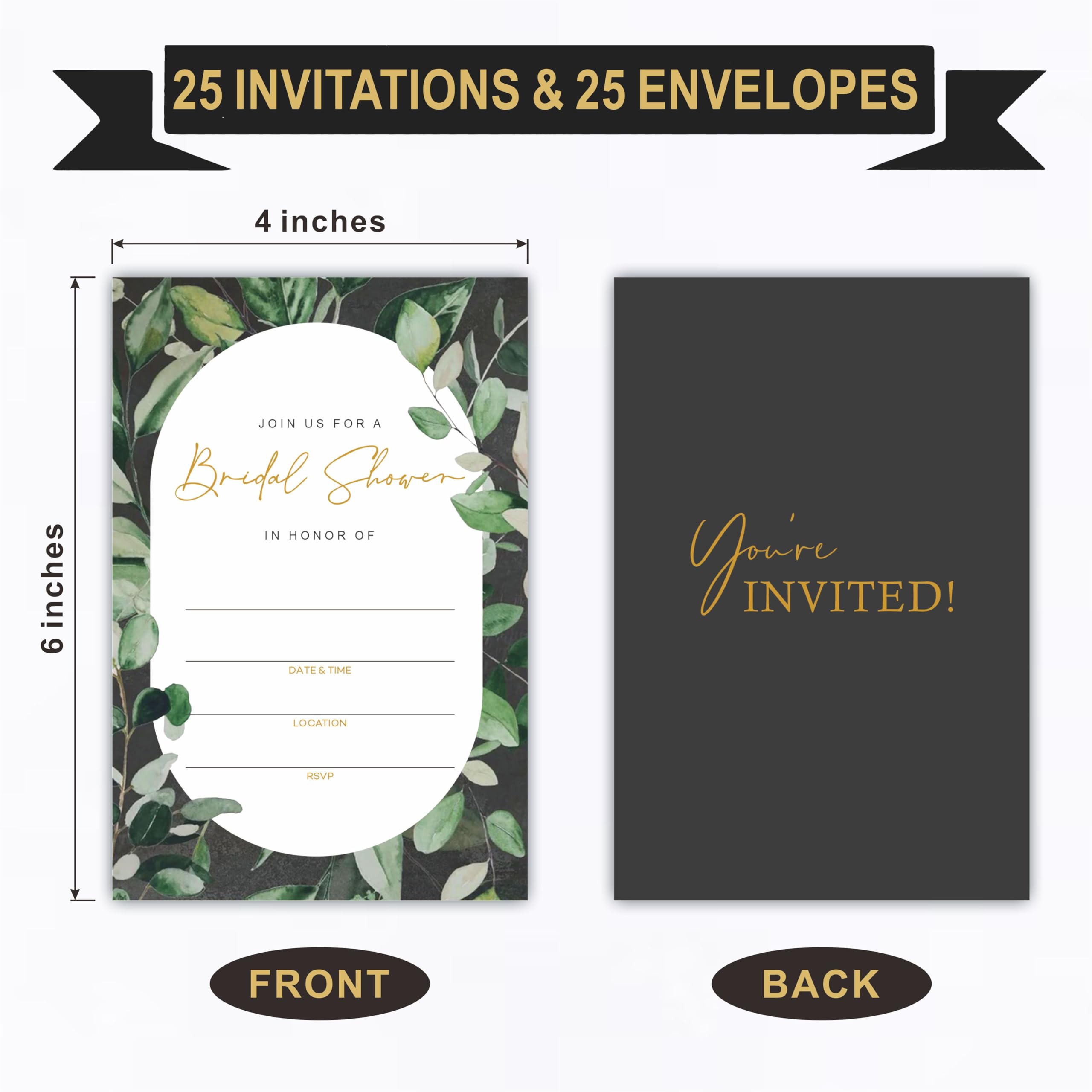 DYIRBIIY 25 Bridal Shower Invitation With Envelopes, Modern Greenery Oval Fill In Style Invitations For New Couples, Mr And Mrs, Newlyweds Invites, Party Favor & Supplies - A04