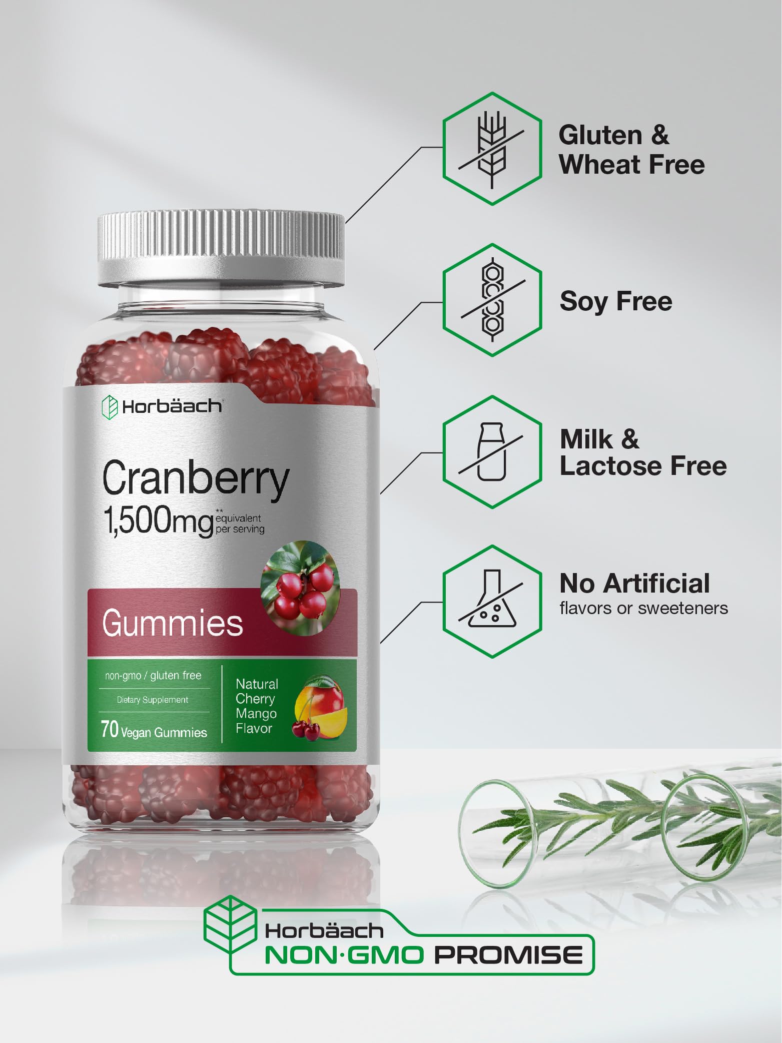 Horbäach Cranberry Gummies | 70 Count | Vegan, Non-GMO, and Gluten Free Supplement | High Potency Extract Formula