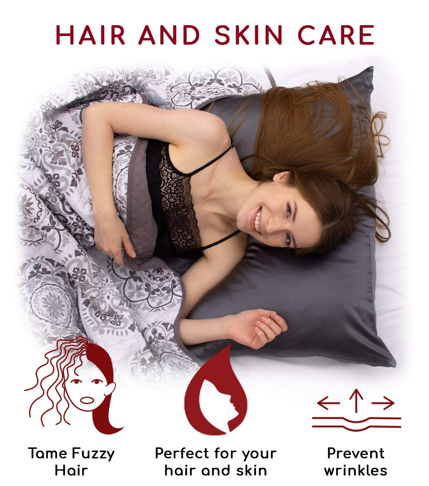 Mellanni Bed Sheet Set + Silk Pillowcase Bundle&Save - Hotel Luxury Bedding Sheets & Pillowcases - Bundle Includes: 4pcs Bed Sheet Set and 1 Mulberry Silk Pillowcase for Hair and Skin (Queen, Gray)