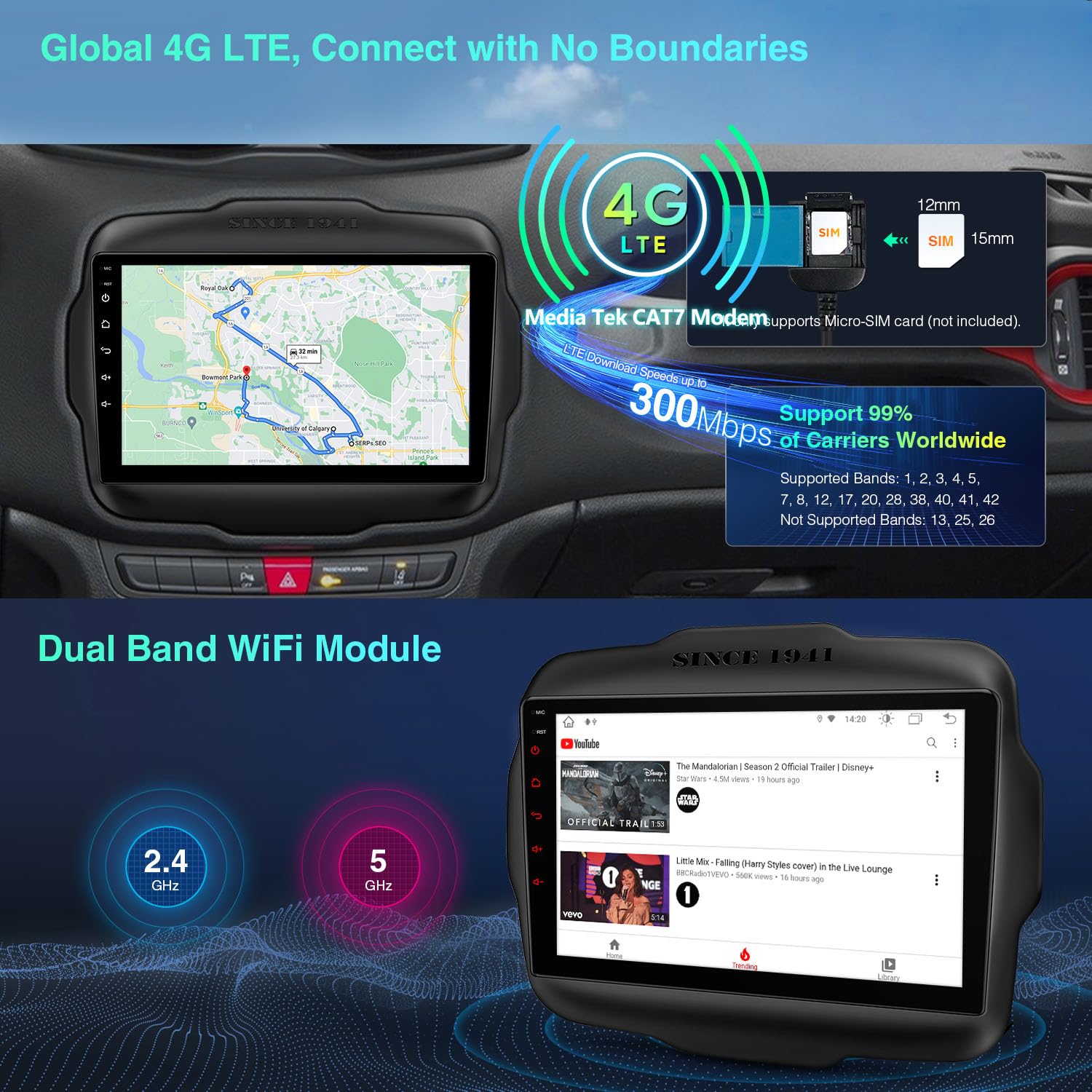 XTRONS Android 13 Car Stereo for Jeep Renegade, 9 Inch Touch Screen GPS Navigation Bluetooth Head Unit Built-in DSP Car Auto Play Support 4G LTE OBD2 DVR TPMS Backup Camera