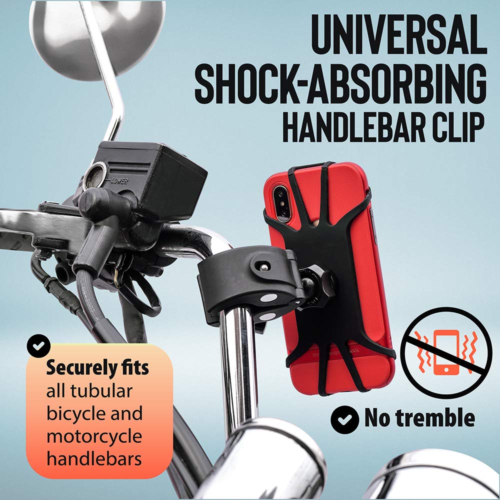 Upgraded 2024 Bicycle & Motorcycle Phone Mount - The Most Secure & Reliable Bike Phone Holder for iPhone, Samsung or Any Smartphone. Stress-Resistant & Highly Adjustable. x10 to Safeness & Comfort