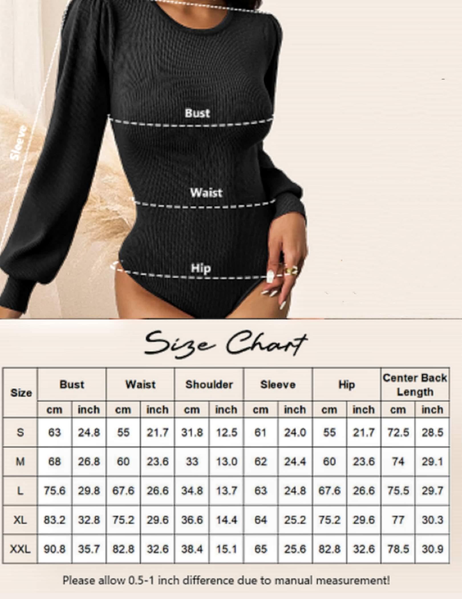 Zeagoo Women 2024 Long Puff Sleeve Sweater Fall Slim Fit Pullover Tops Crewneck Ribbed Knit Bodysuit Jumpsuit Coffee Medium