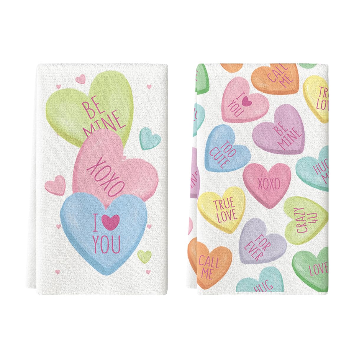 Artoid Mode Pink Heart True Love Forever Valentine's Day Kitchen Towels Dish Towels, 18x26 Inch Anniversary Wedding Decoration Hand Towels Set of 2