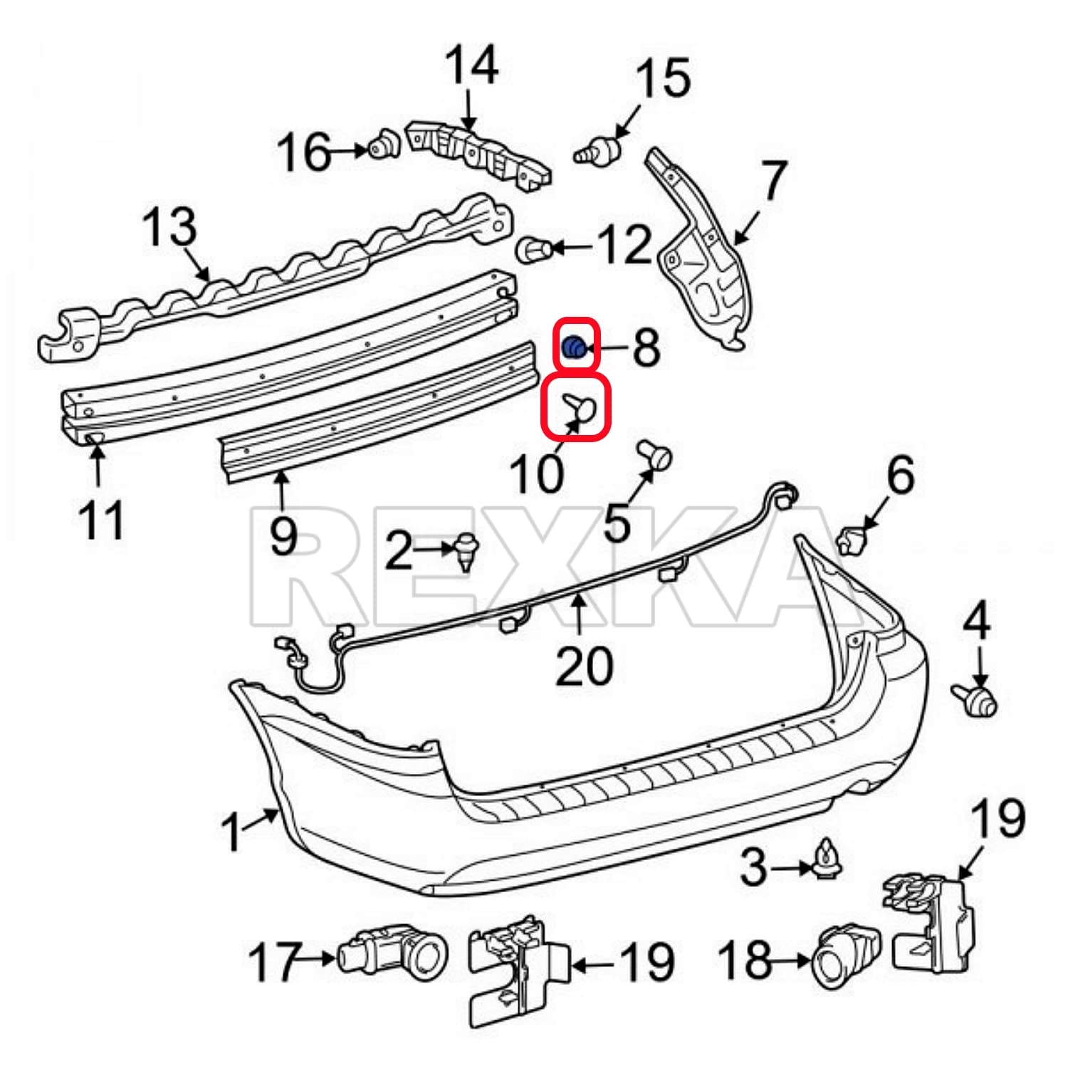 Rexka 20 Sets Fender Liner Bumper Cover Screw Grommet Kits for Toyota Tacoma Tundra Sienna Sequoia 90189-06214 90159-60498