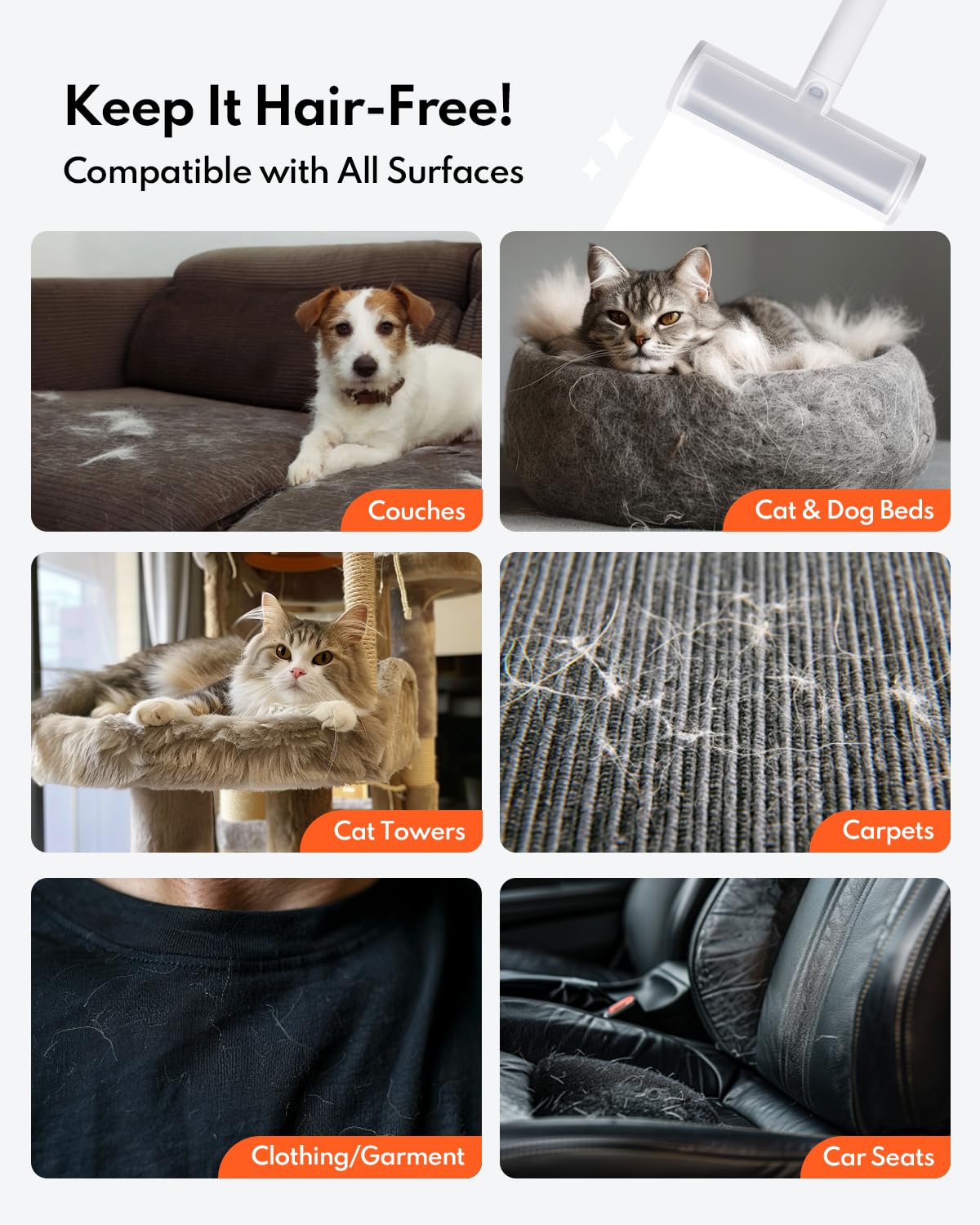 Reusable Pet Hair and Lint Remover – Portable Fur Roller for Cats and Dogs - Multi-Surface Tool for Clothes, Couches, Furniture & Bedding Washable Two-Way Roll Effortlessly Remove Hair, Fur, and Lint